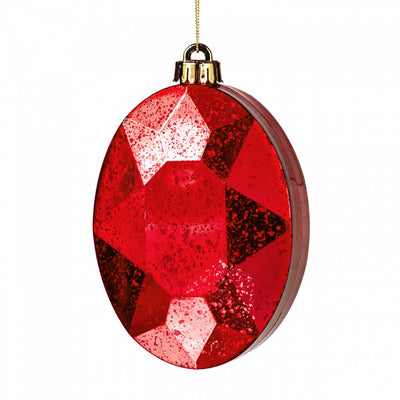 6.5" Antiqued Oval Gem Ornament: Mercury Red
