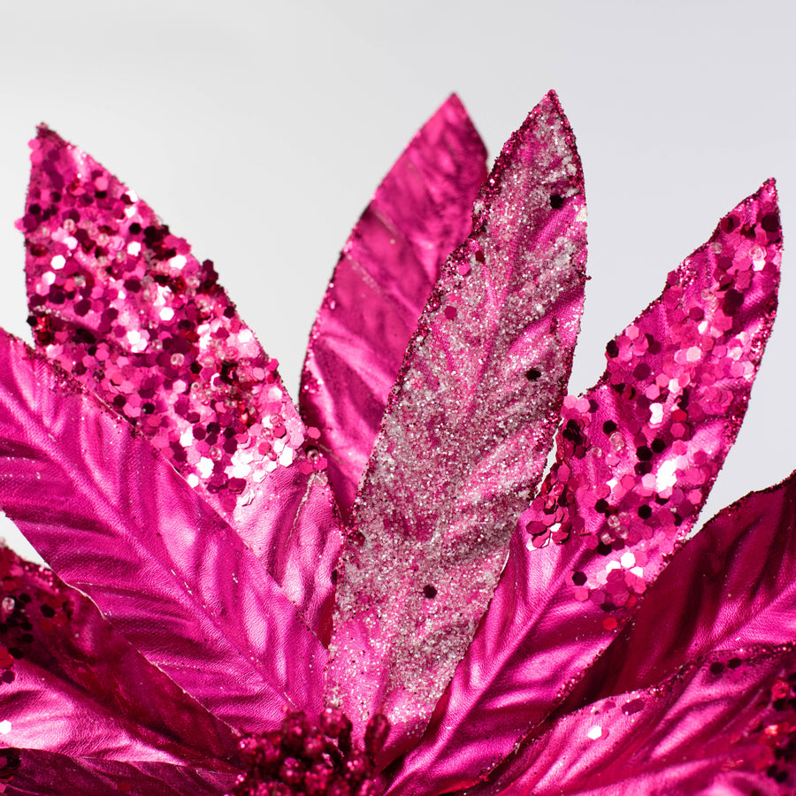 13" x 26" Metallic Poinsettia Stem: Fuchsia Pink