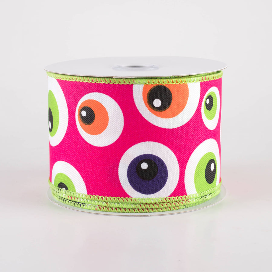 2.5" Big Halloween Eyeballs Ribbon: Hot Pink (10 Yards)