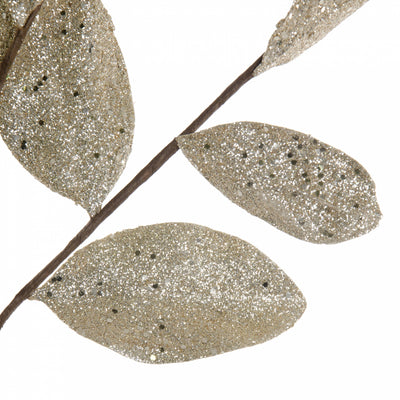 36" Glitter Magnolia Leaf Spray: Metallic Platinum Silver
