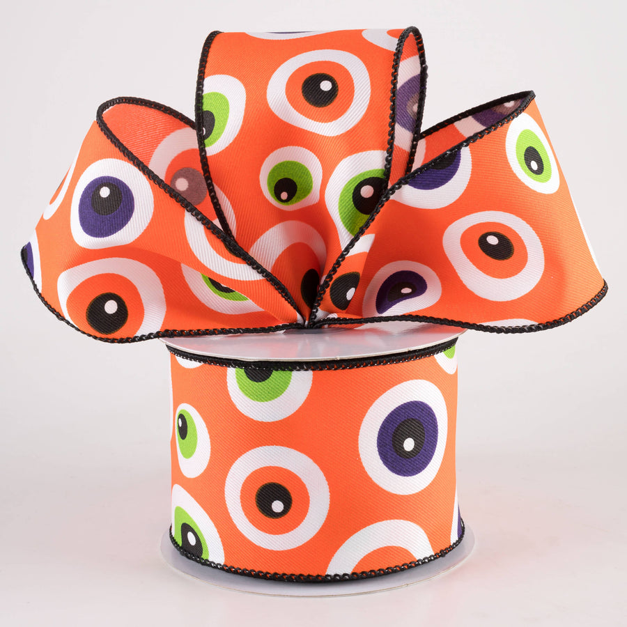 2.5" Big Halloween Eyeballs Ribbon: Orange (10 Yards)