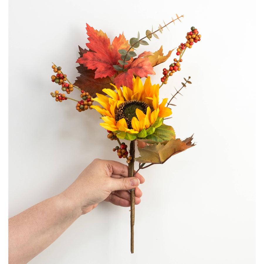 16" Fall Leaves & Sunflower Pick