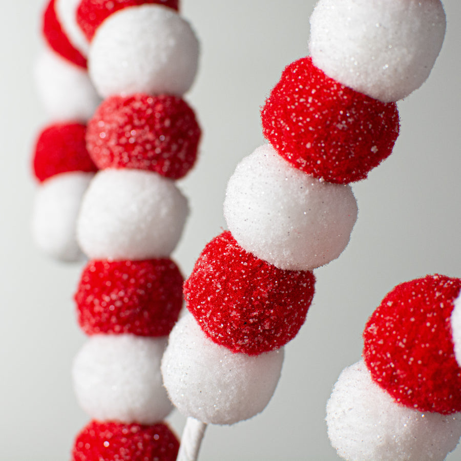 28" Felt Ball Curly Spray: Red & White Lifestyle Photo