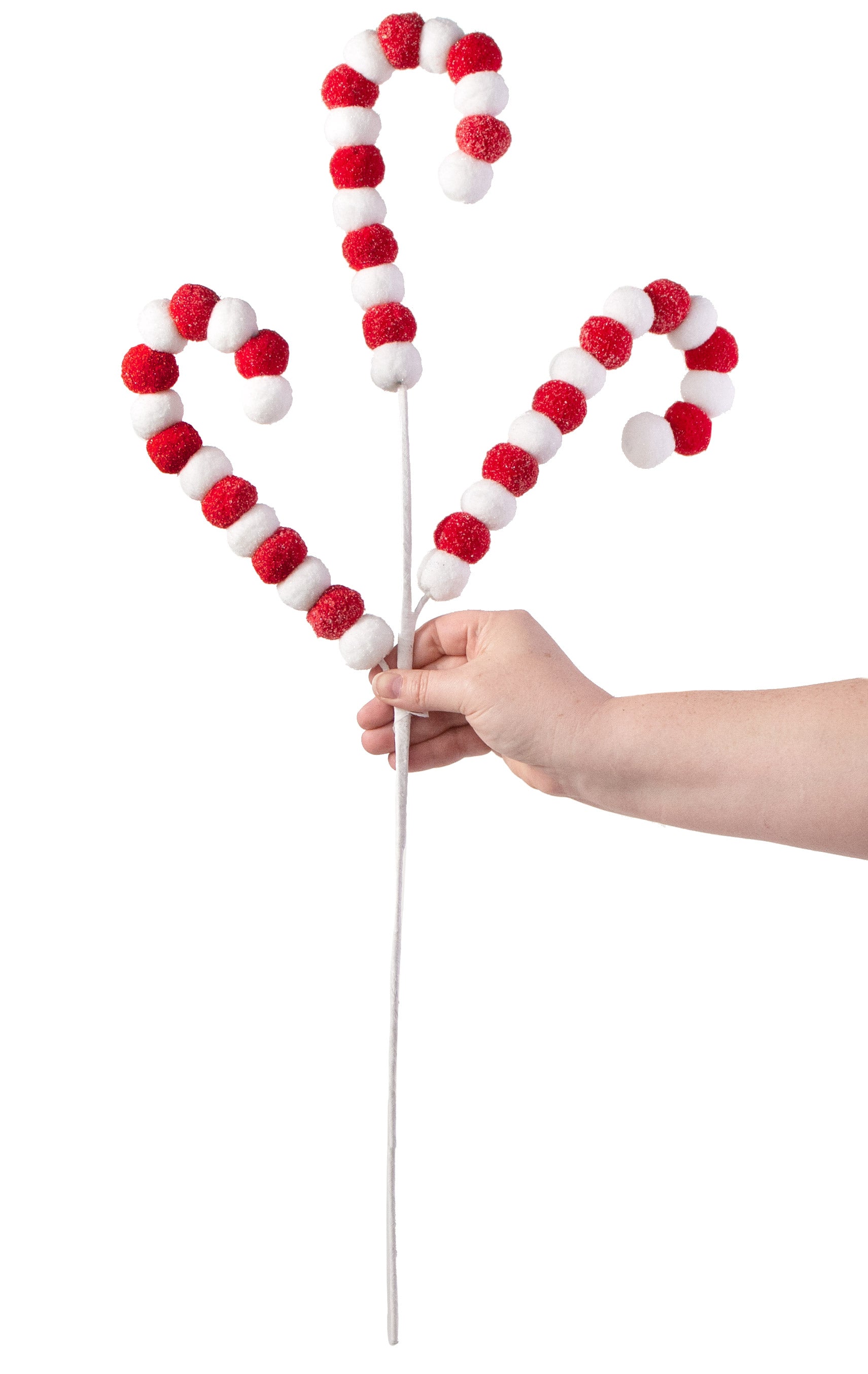 28" Felt Ball Curly Spray: Red & White detail photo 3