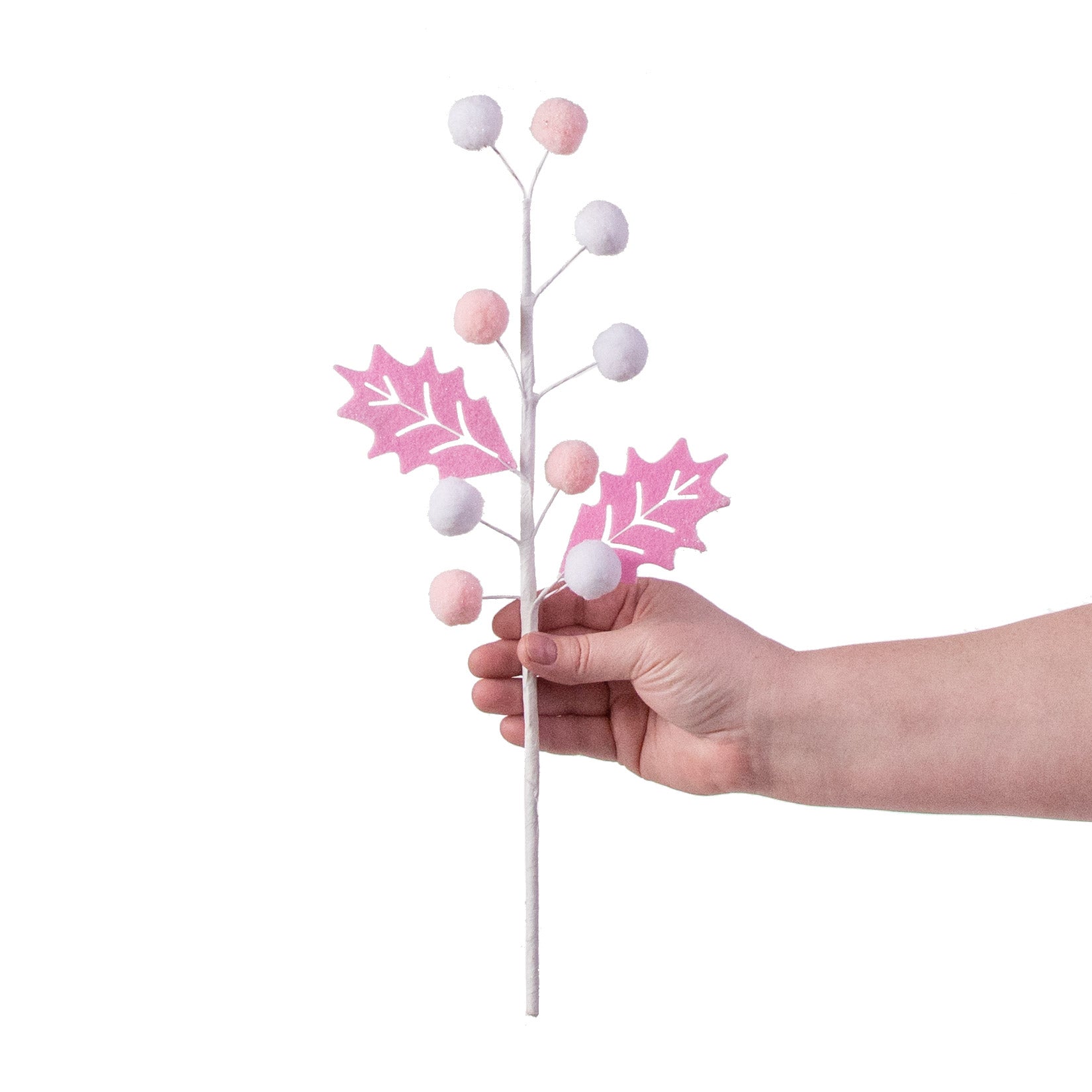 16" Felt Ball Leaves Pick: Pink & White detail photo 3
