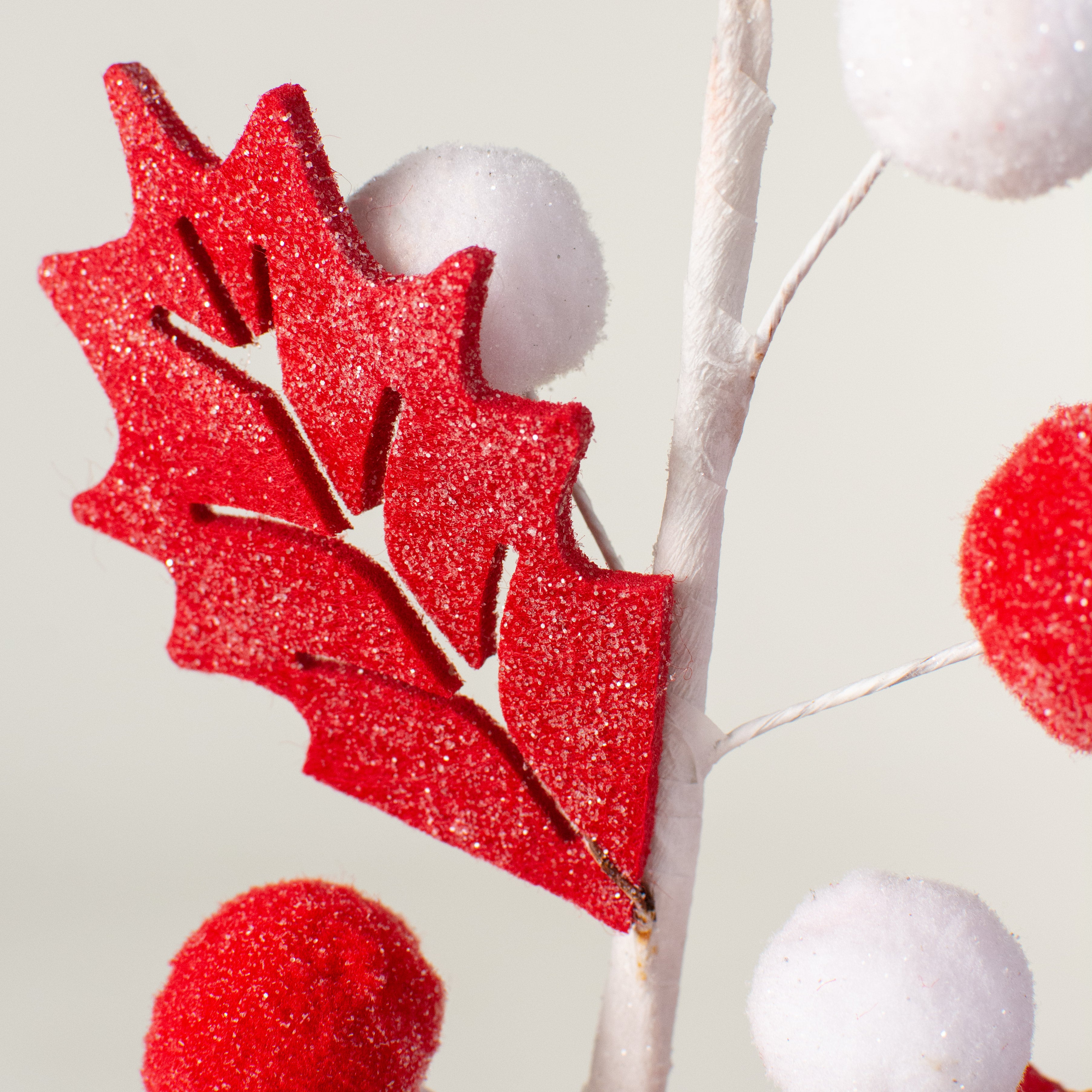 16" Felt Ball Leaves Pick: Red & White Lifestyle Photo