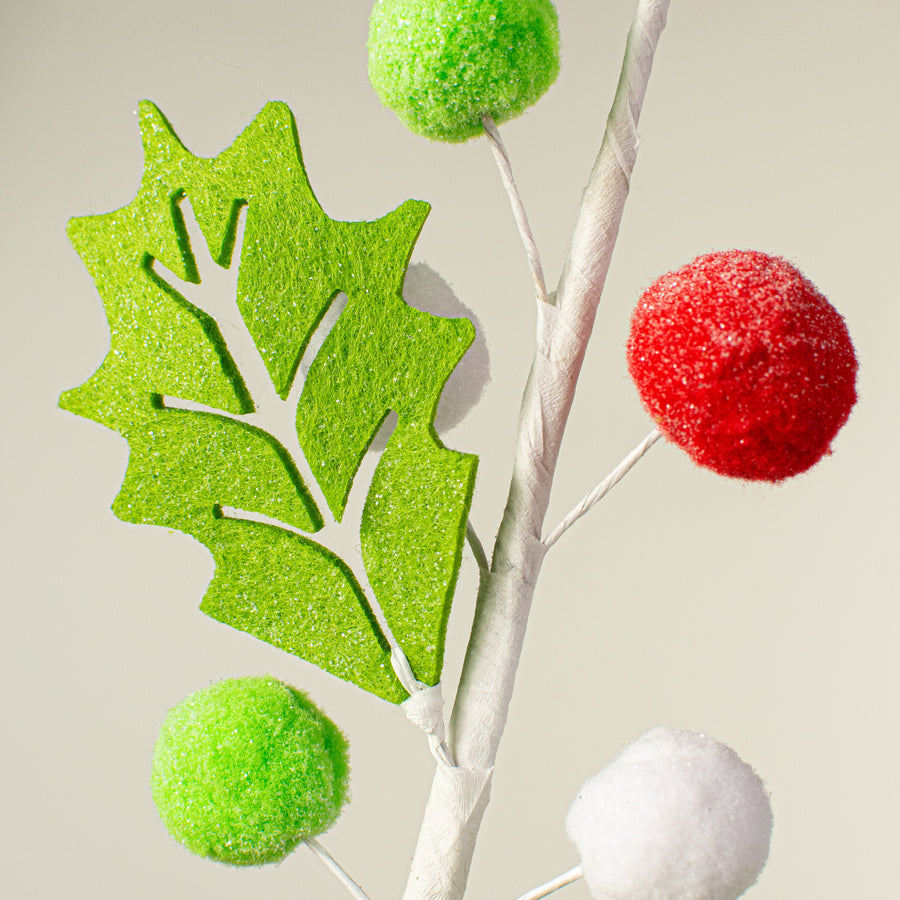 16" Felt Ball Leaves Pick: Red, White, Green Lifestyle Photo