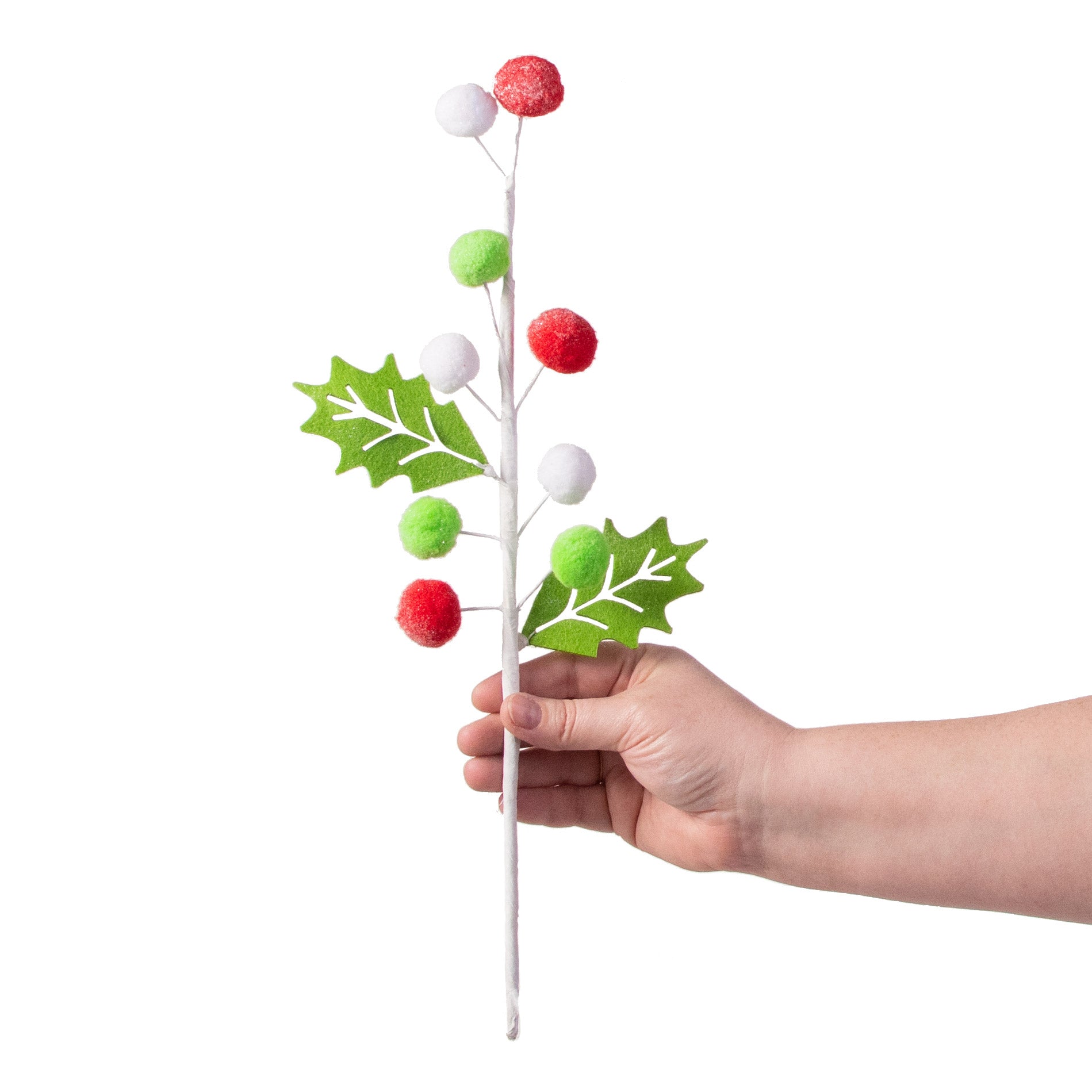 16" Felt Ball Leaves Pick: Red, White, Green detail photo 3