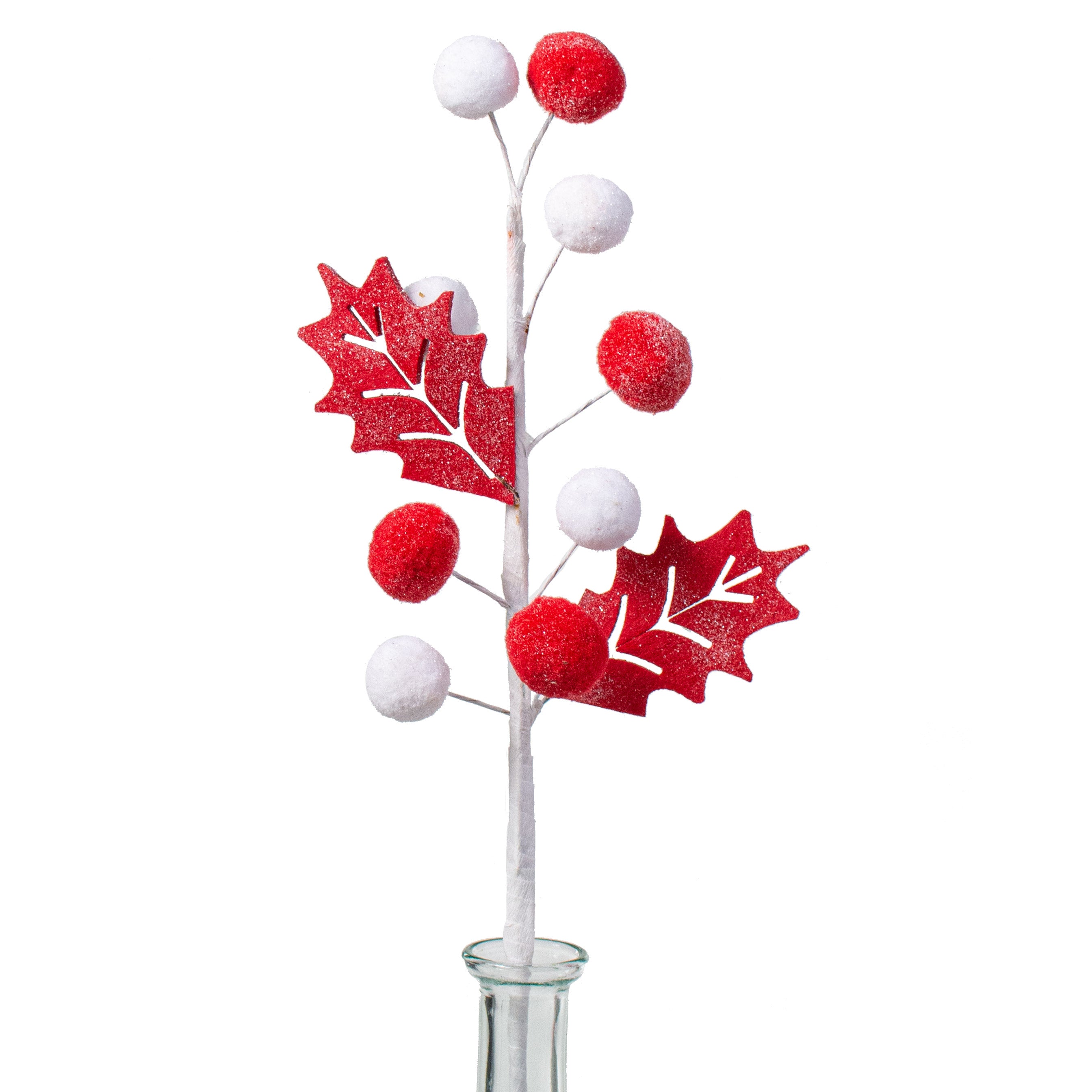 16" Felt Ball Leaves Pick: Red & White Item Number: 85499RDWT