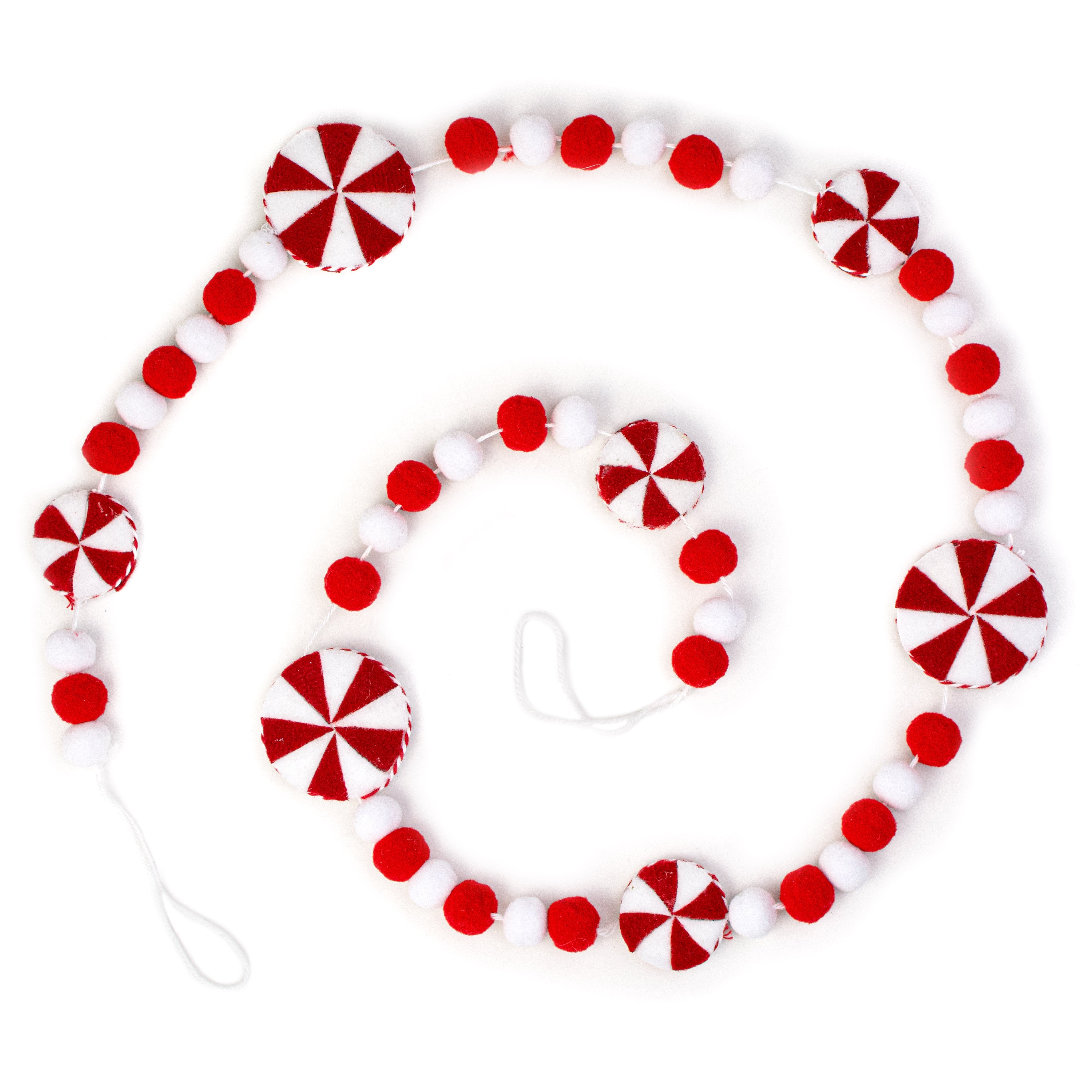 5' Felt Ball Peppermint Garland: Red & White Item Number: 85500RDWT