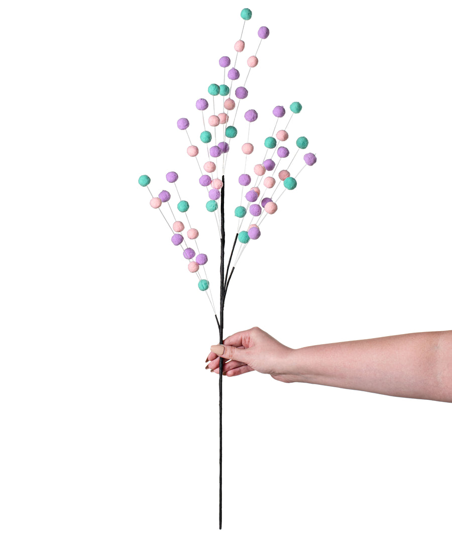 30" Felt Ball Spray: Purple, Pink, Mint detail photo 3