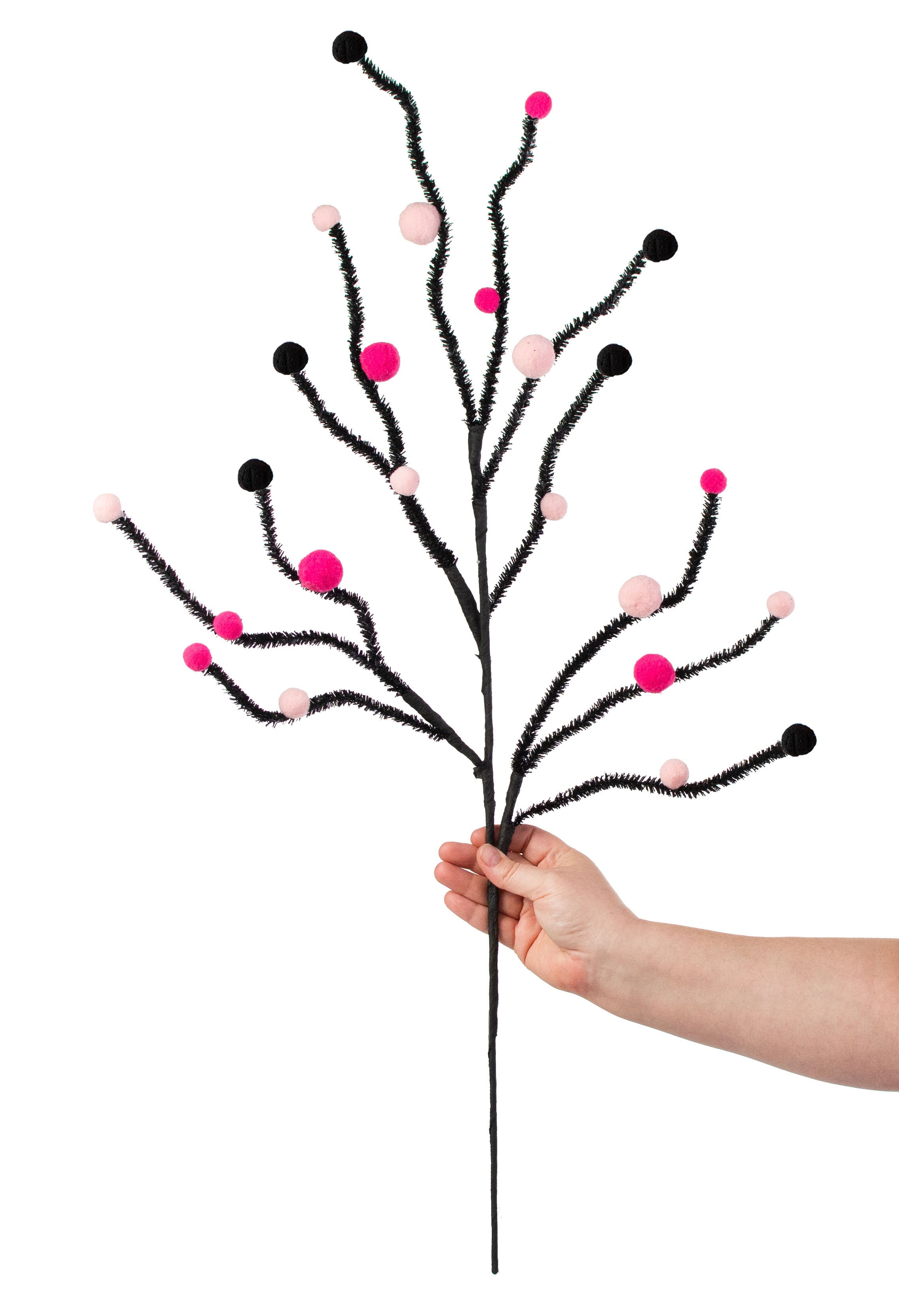 31" Felt Ball Twig Spray: Fuchsia, Pink, Black detail photo 3