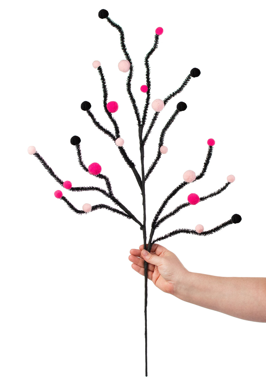 31" Felt Ball Twig Spray: Fuchsia, Pink, Black detail photo 3