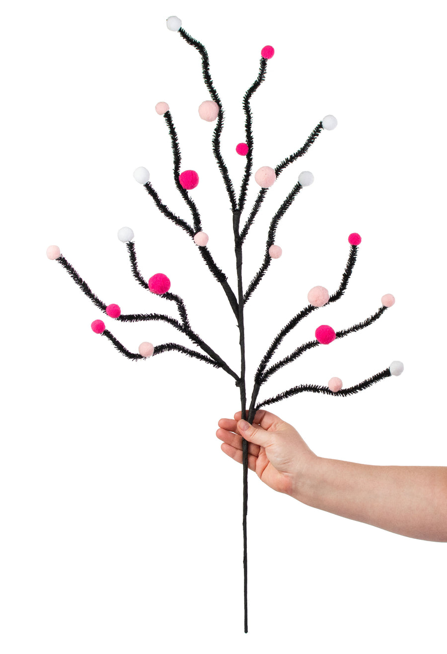 31" Felt Ball Twig Spray: Fuchsia, Pink, White detail photo 3