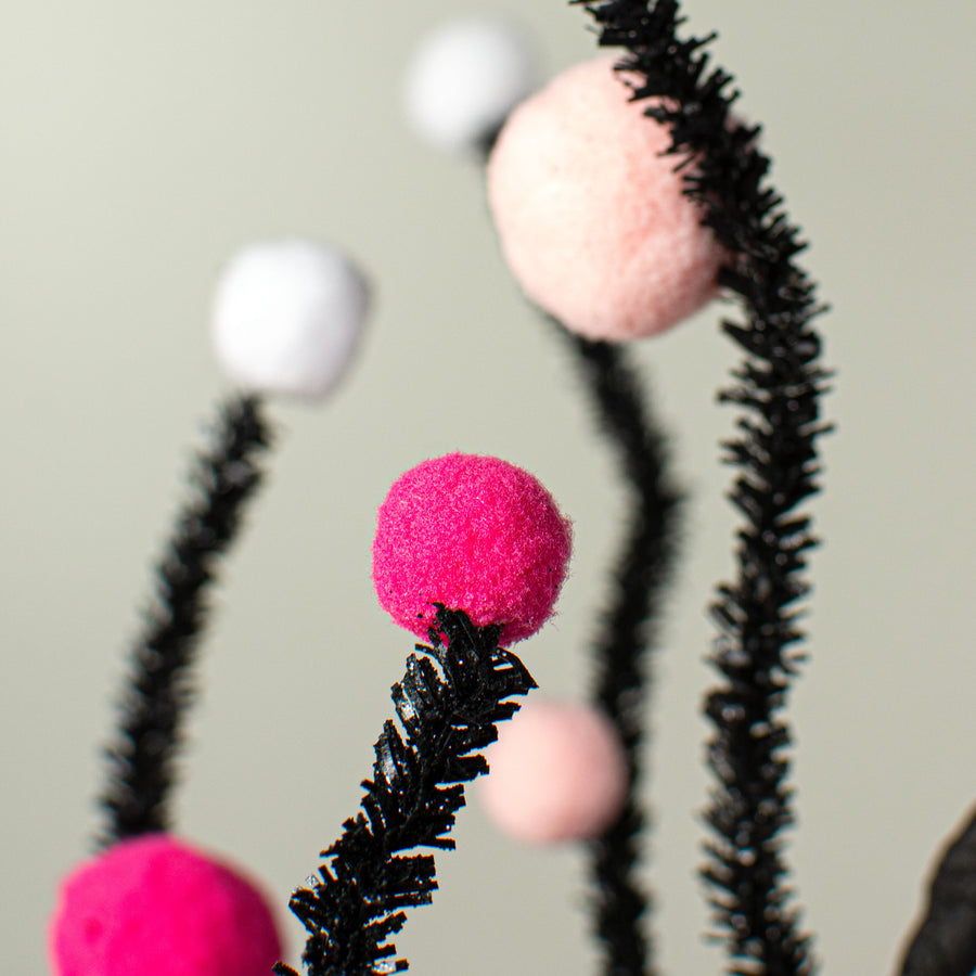31" Felt Ball Twig Spray: Fuchsia, Pink, White detail photo 4