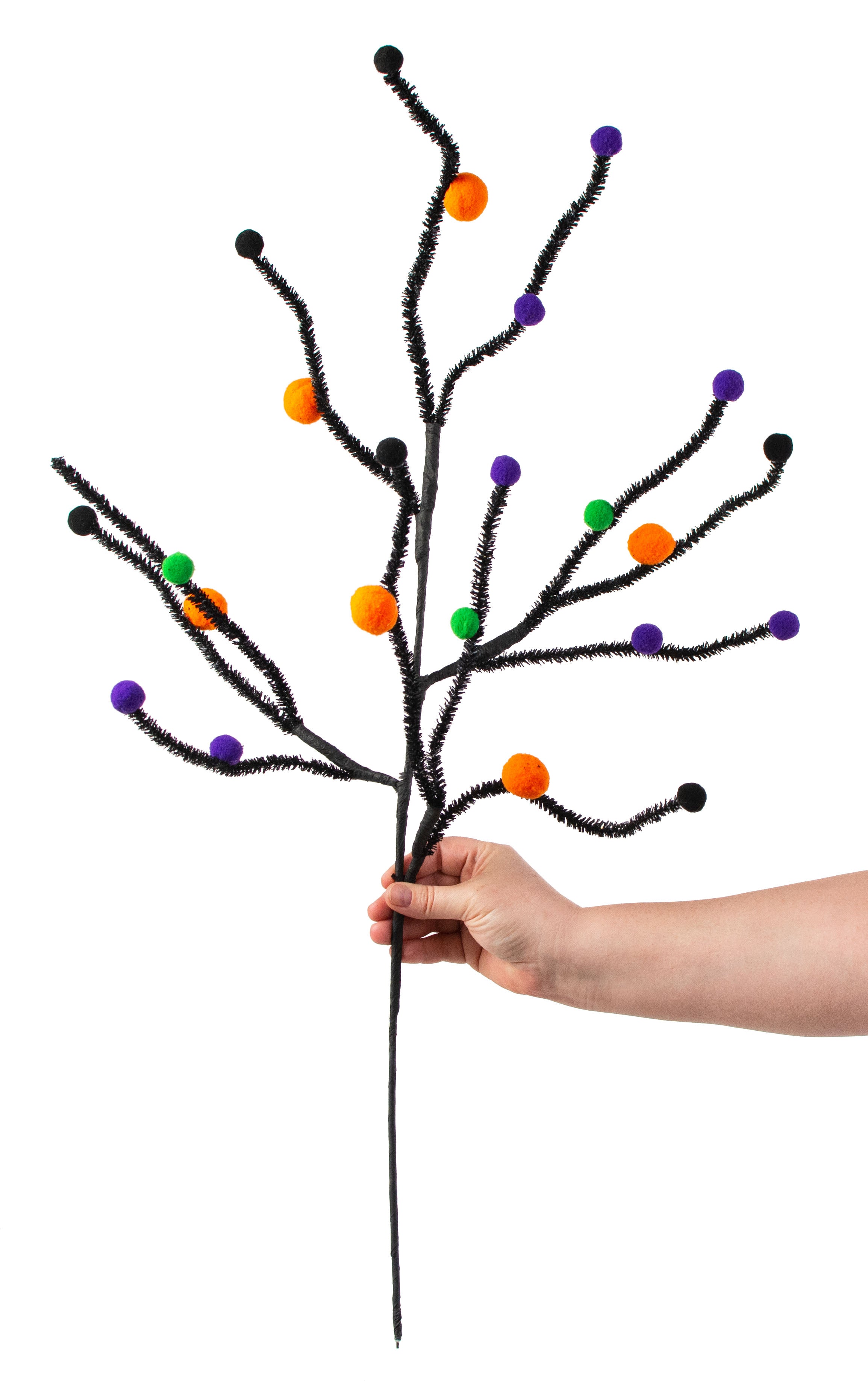 31" Felt Ball Twig Spray: Purple, Green, Orange detail photo 3