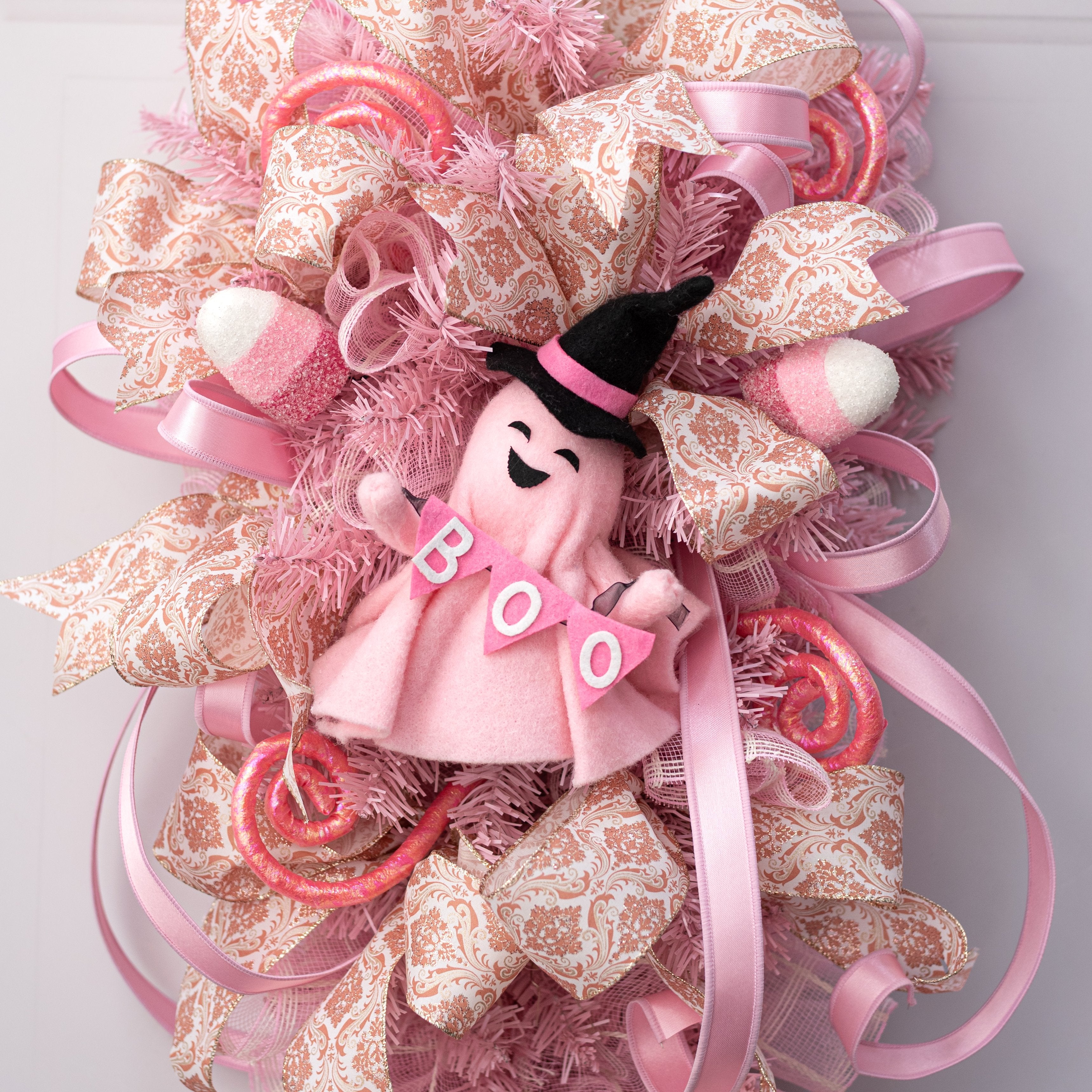 9" Felt Boo Ghost Ornament: Pink Lifestyle Photo