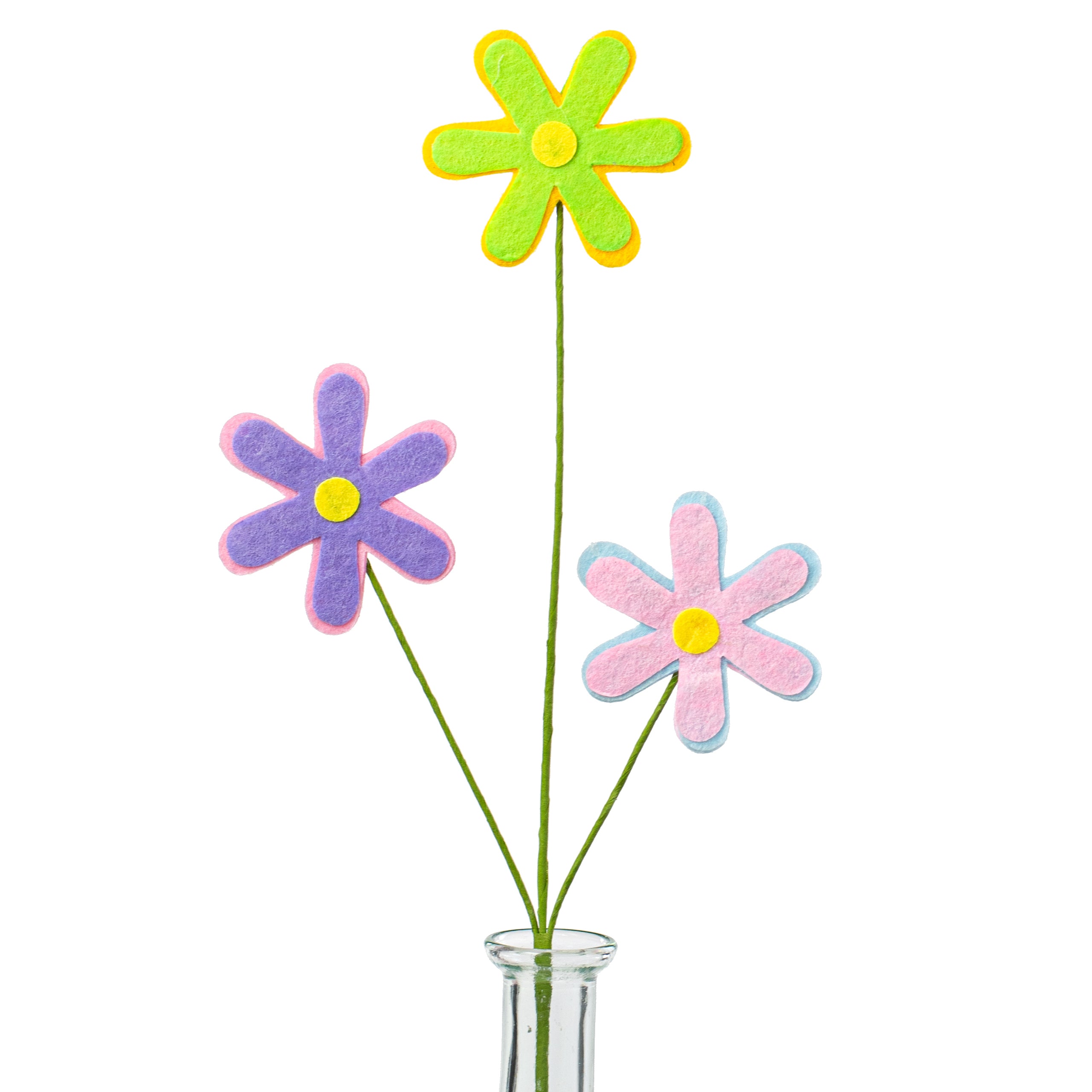 15" Felt Daisy Spray: Yellow, Green, Pink, Lavender, Light Blue Item Number: MN0269