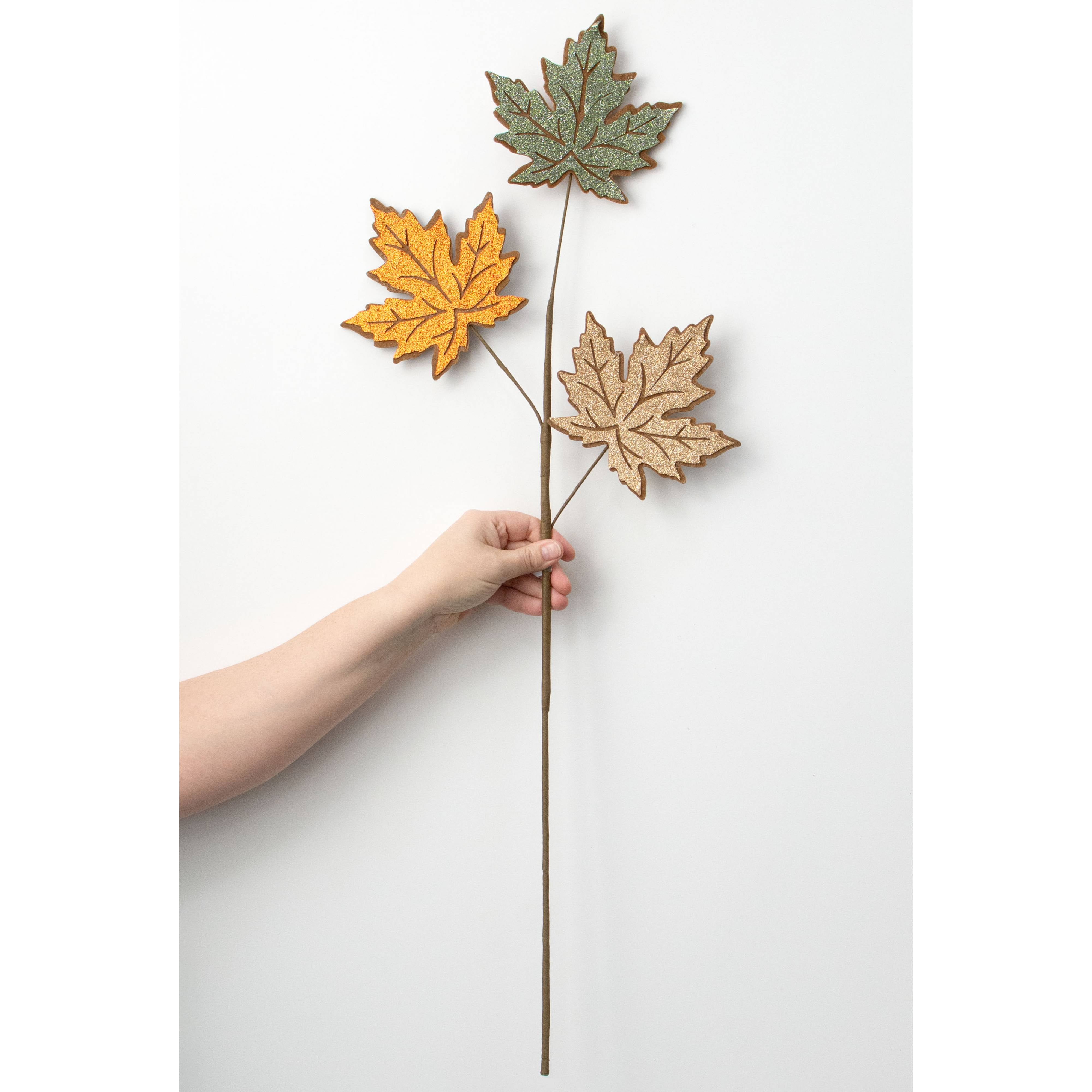 30" Felt & Glitter Maple Leaves Spray: Fall Hues detail photo 3