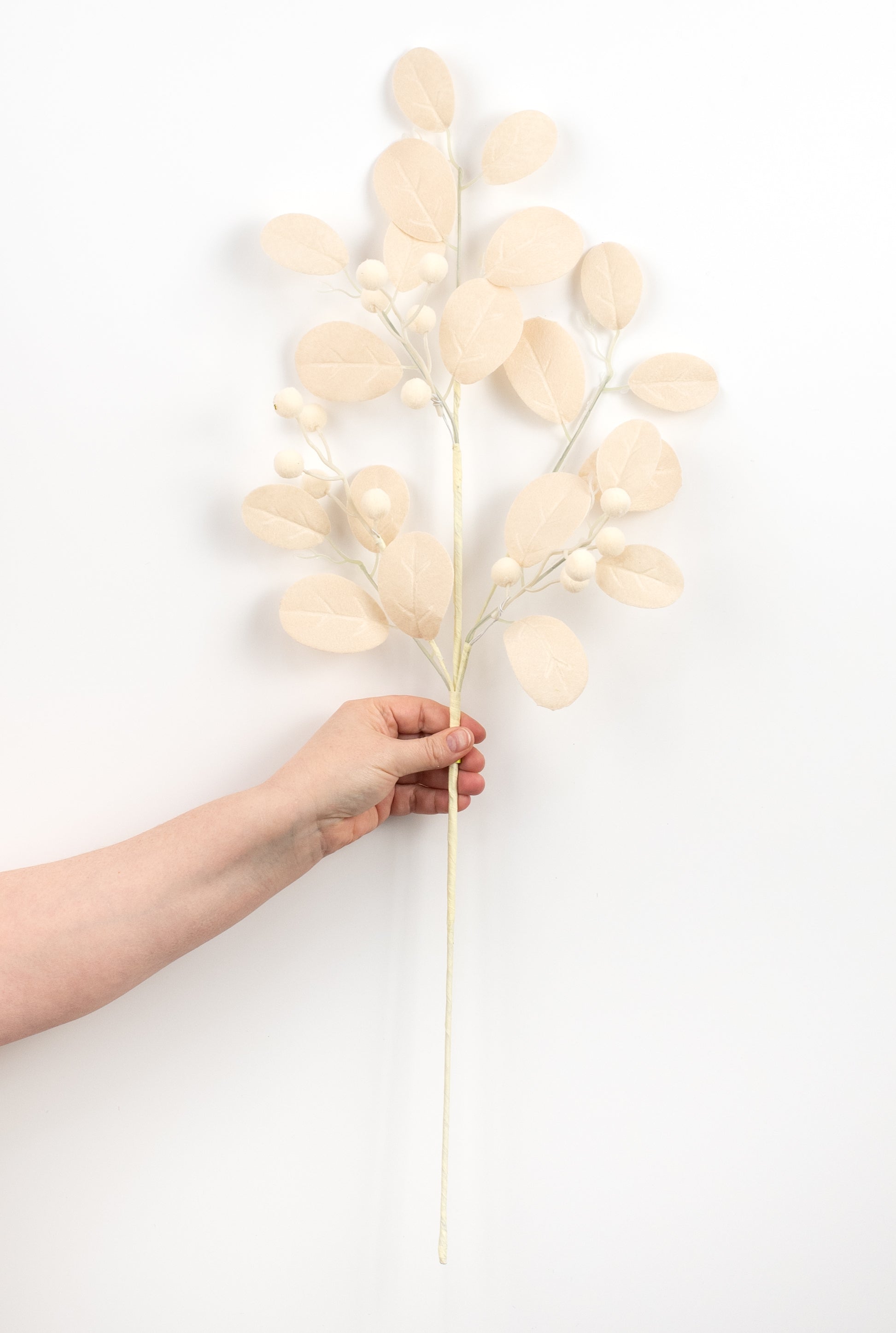 30" Felt Leaves with Pom Poms Spray: Cream detail photo 3