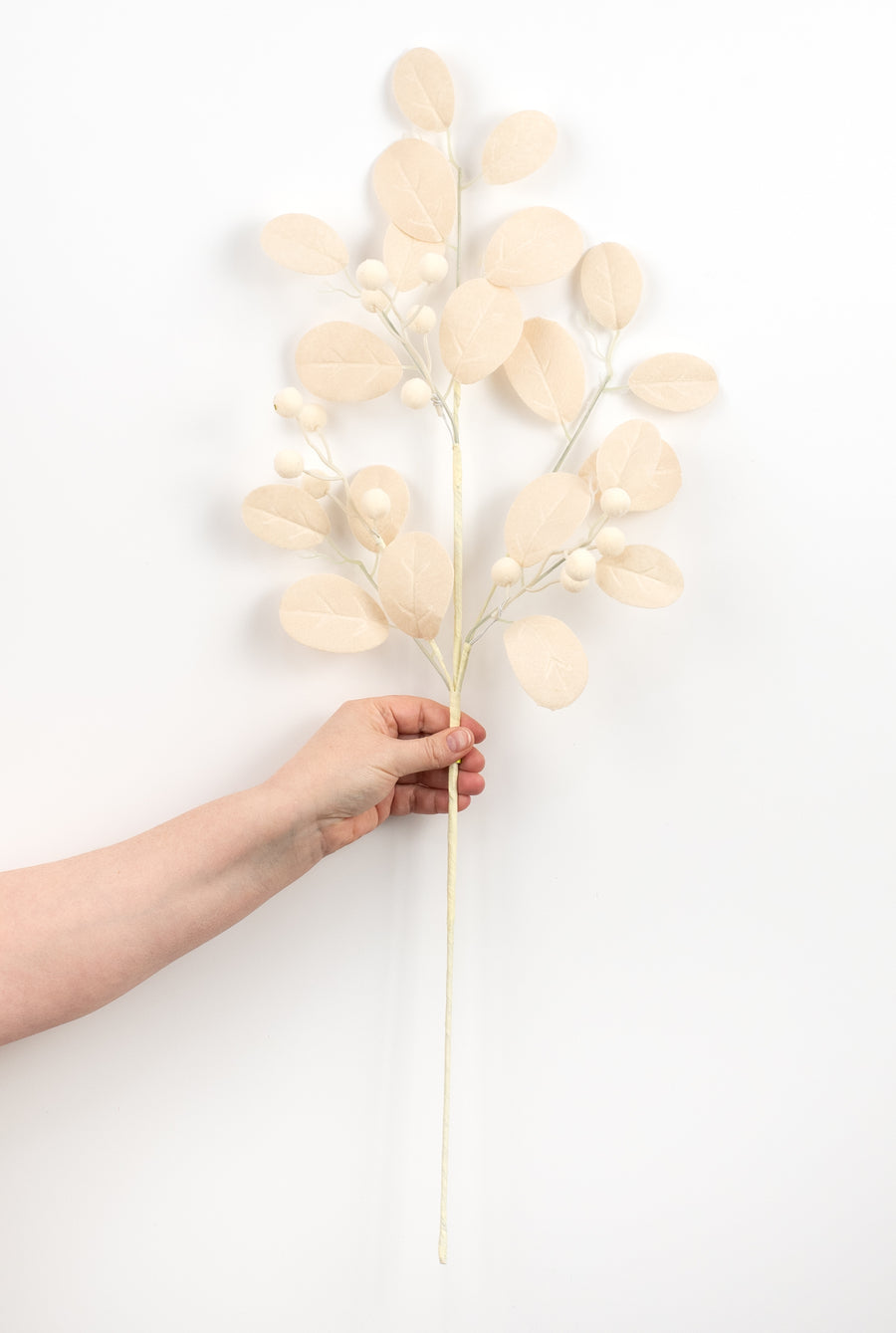 30" Felt Leaves with Pom Poms Spray: Cream detail photo 3