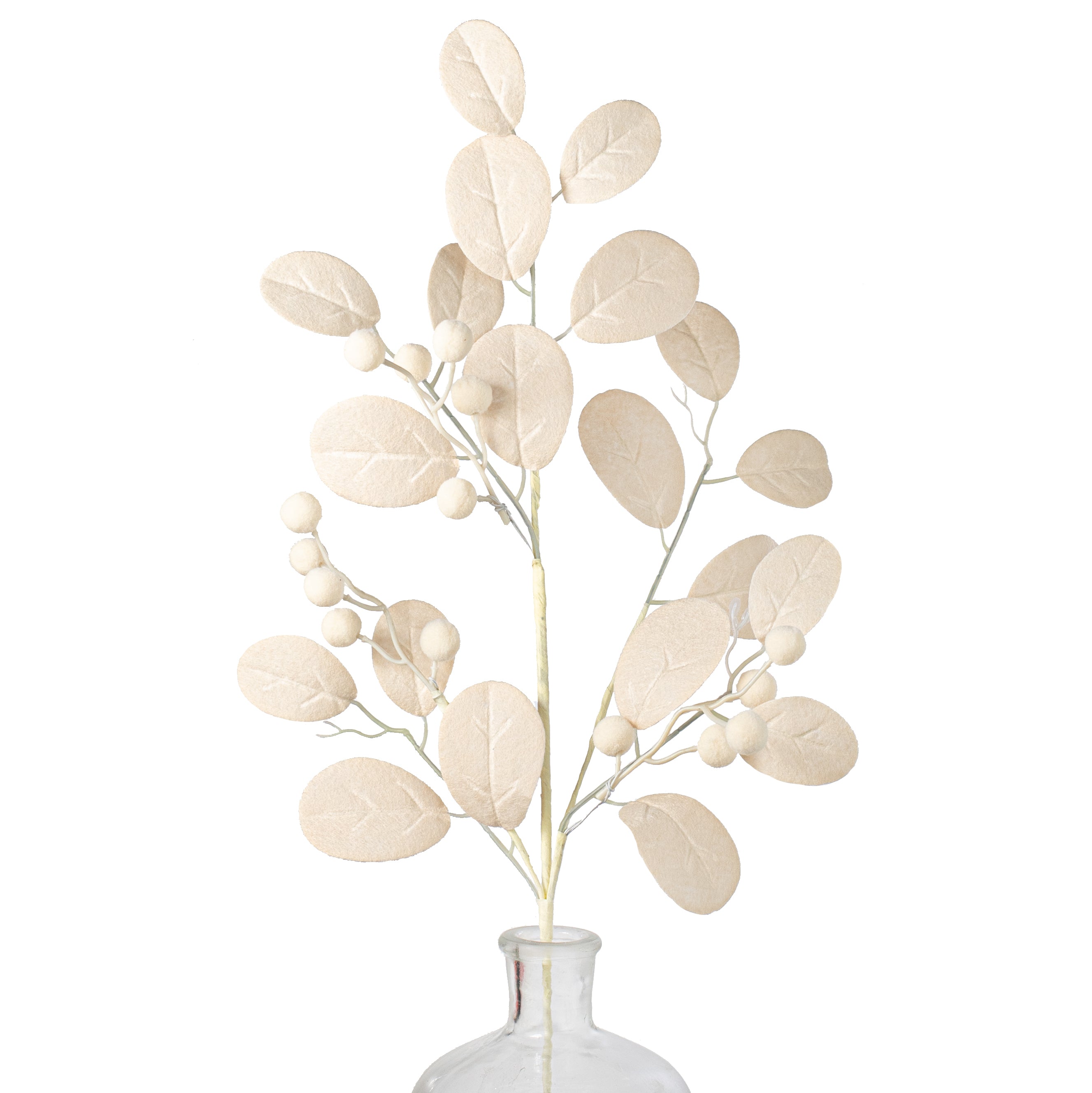 30" Felt Leaves with Pom Poms Spray: Cream Item Number: 63471BE