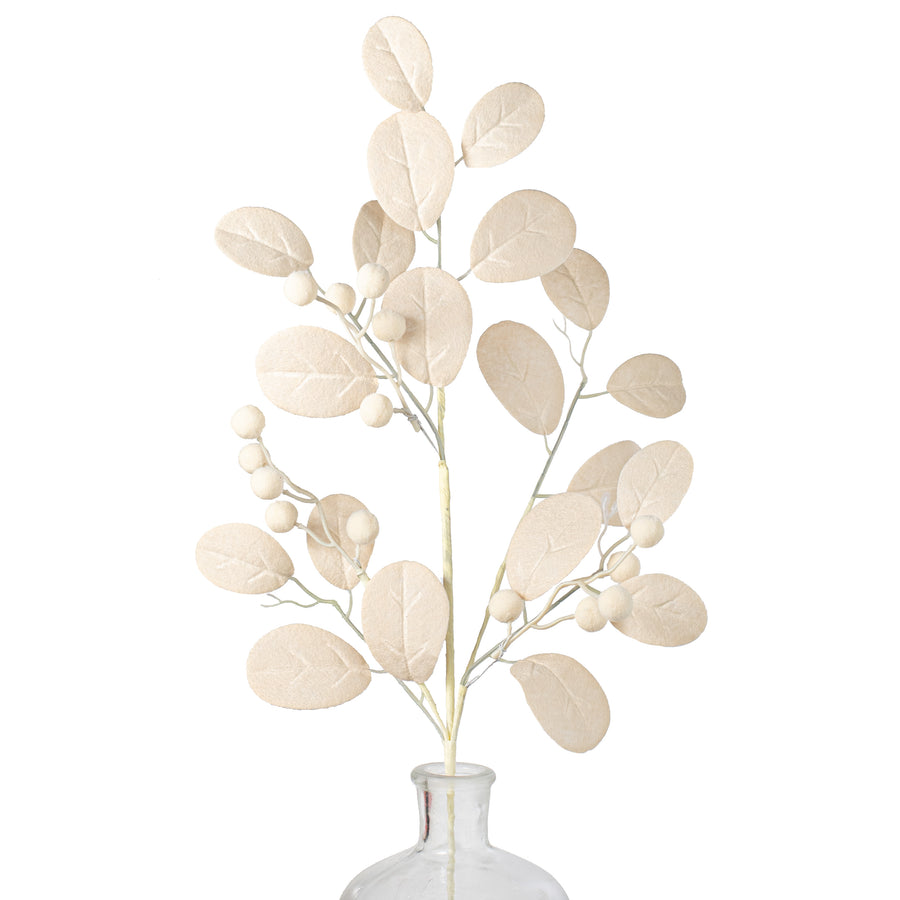 30" Felt Leaves with Pom Poms Spray: Cream Item Number: 63471BE