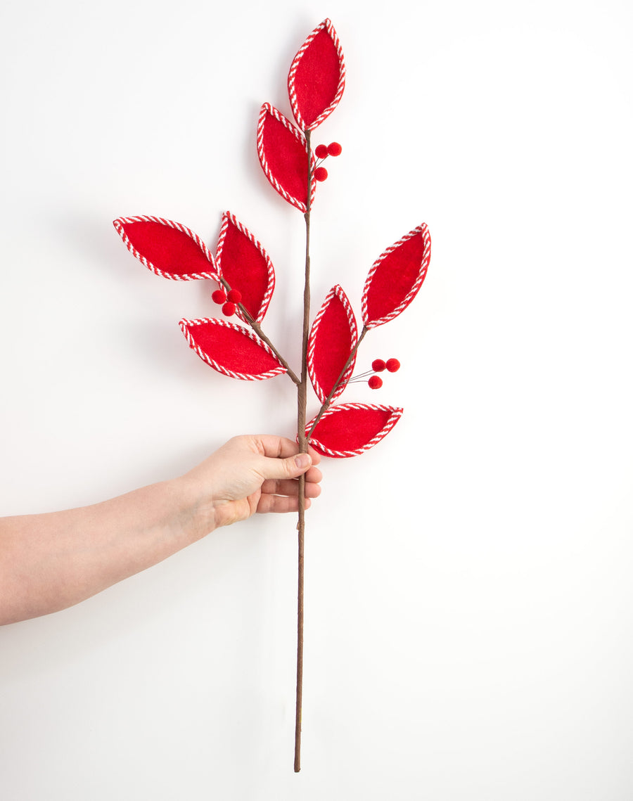 29" Felt Leaves Spray: Red detail photo 3