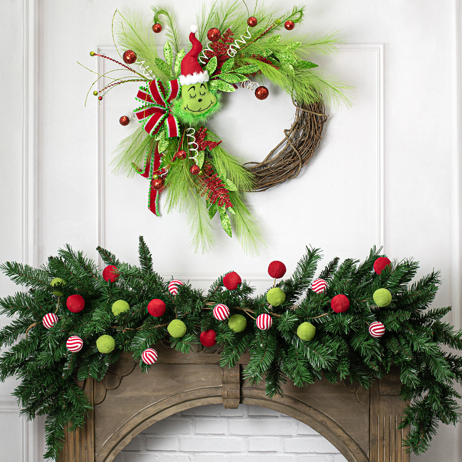 4' Felt Peppermint Ball Garland Lifestyle Photo