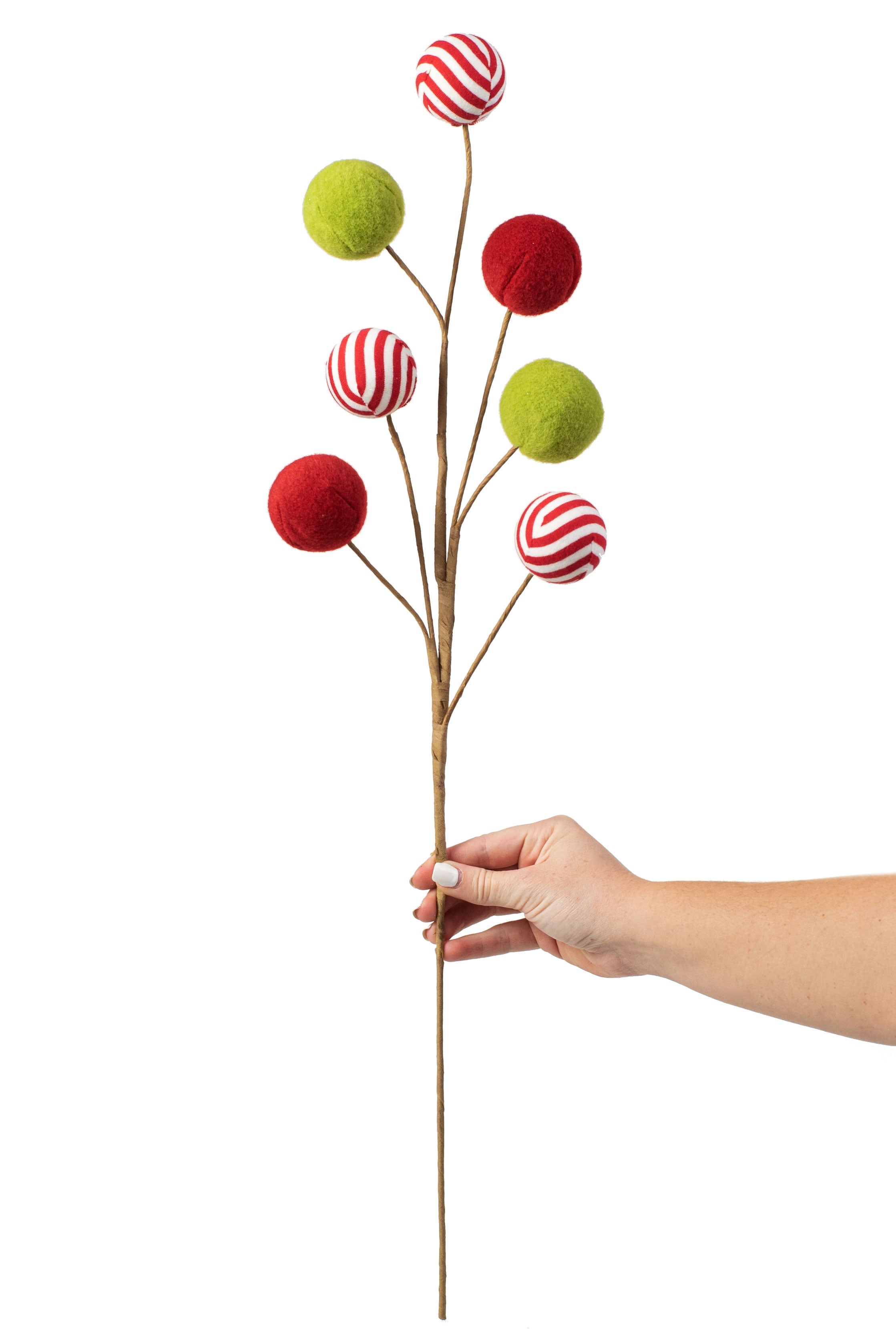 26" Felt Peppermint Ball Spray: Red & Green detail photo 3