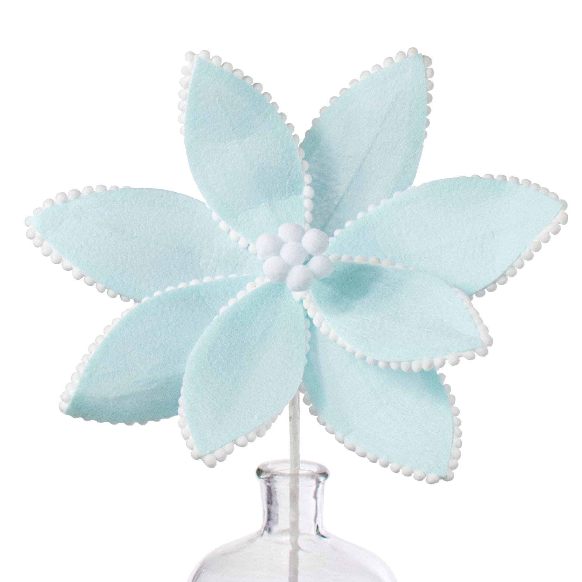 12" Felt Poinsettia Ball Fringe Stem: Light Blue Item Number: XS399514