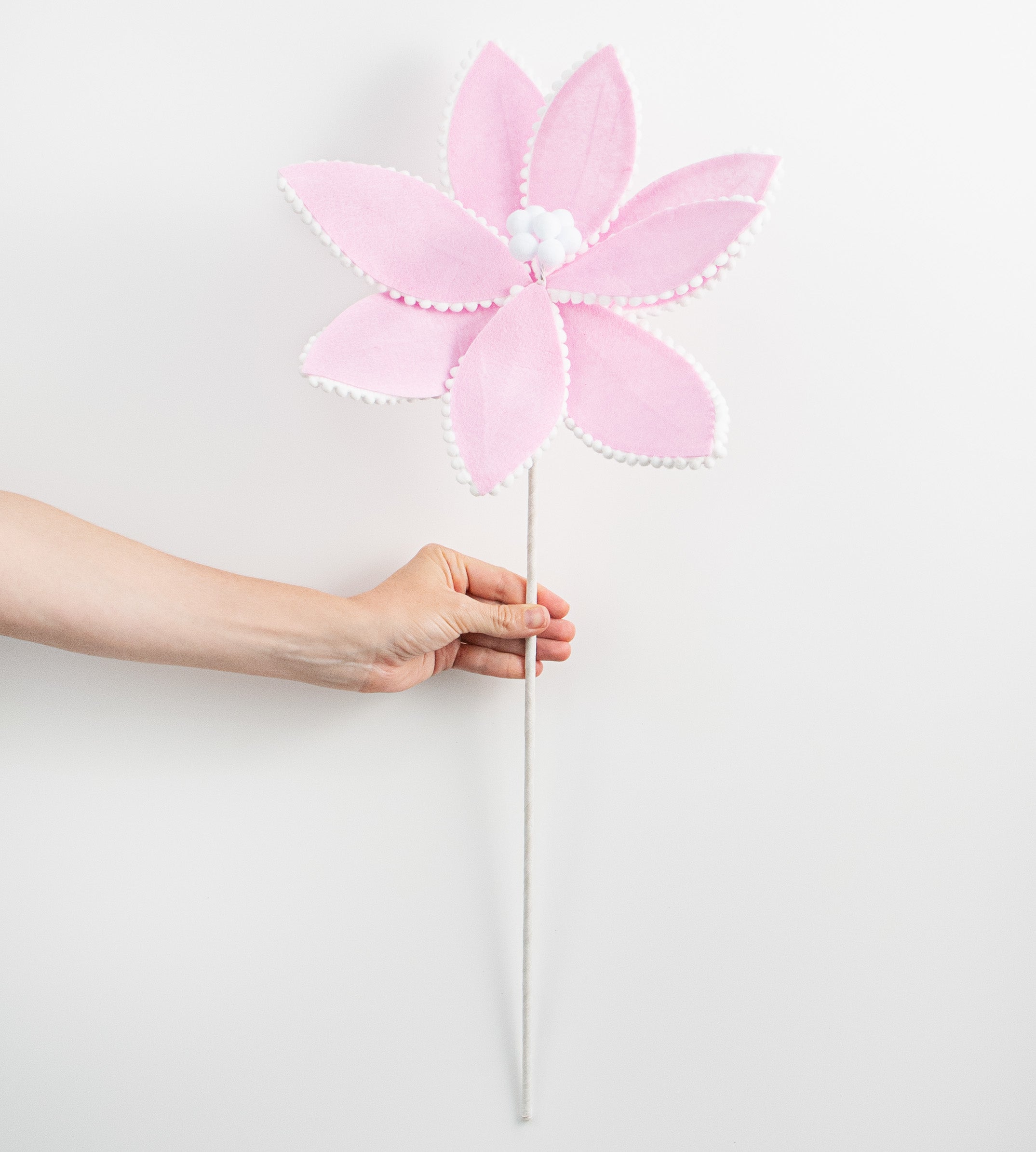 12" Felt Poinsettia Ball Fringe Stem: Pink detail photo 3