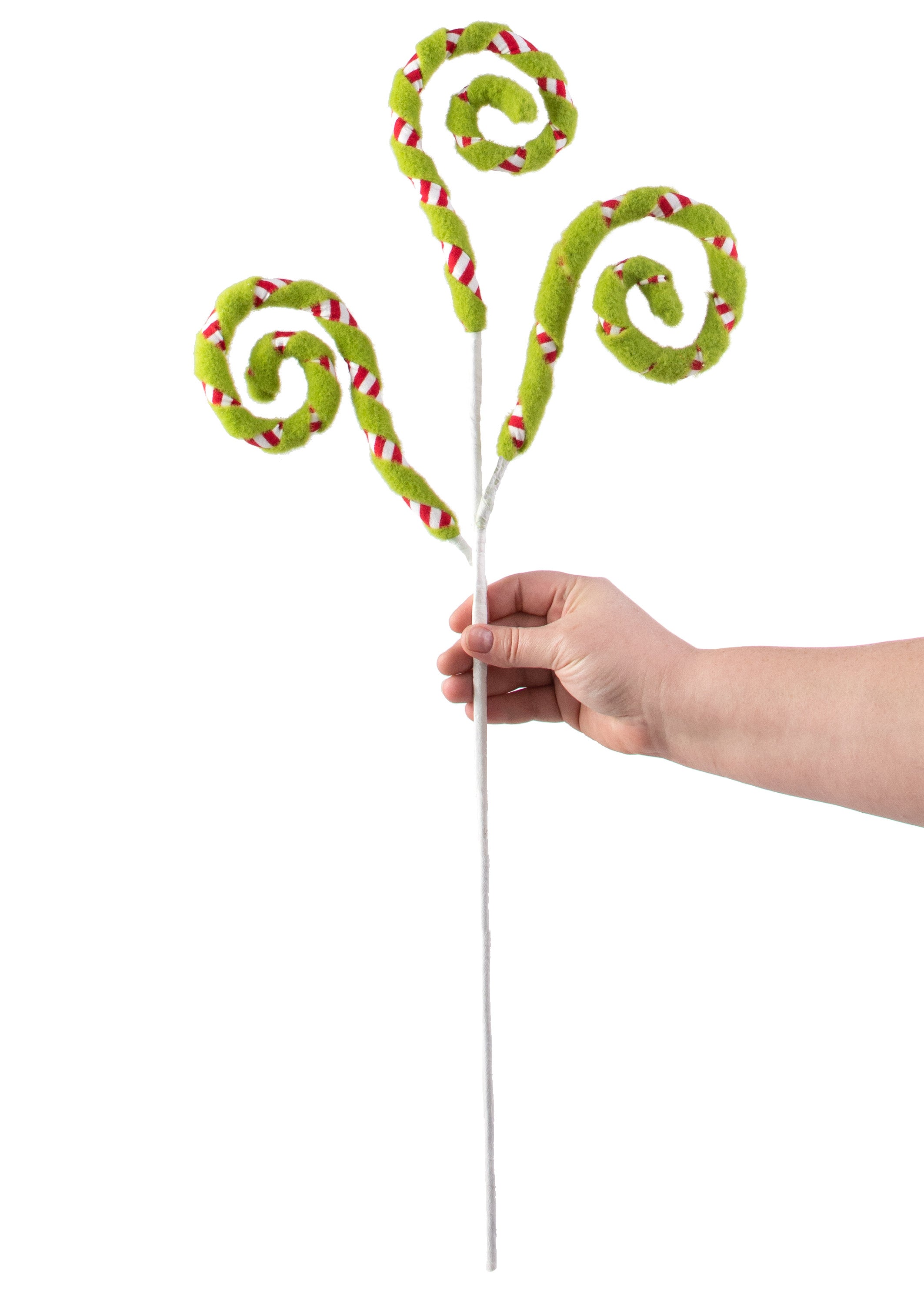 28" Felt Stripe Spiral Curly Spray: Red, White, Green detail photo 3