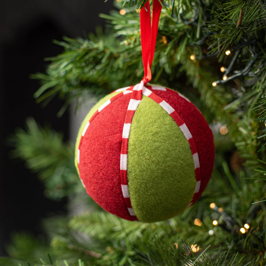 4" Felt Striped Ornament: Red & Green Lifestyle Photo