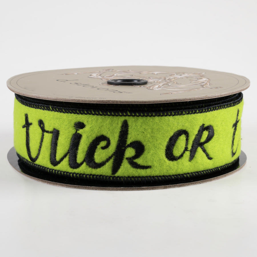[D Stevens] 1.5" Felt Trick Or Treat Ribbon: Green & Black (10 Yards)