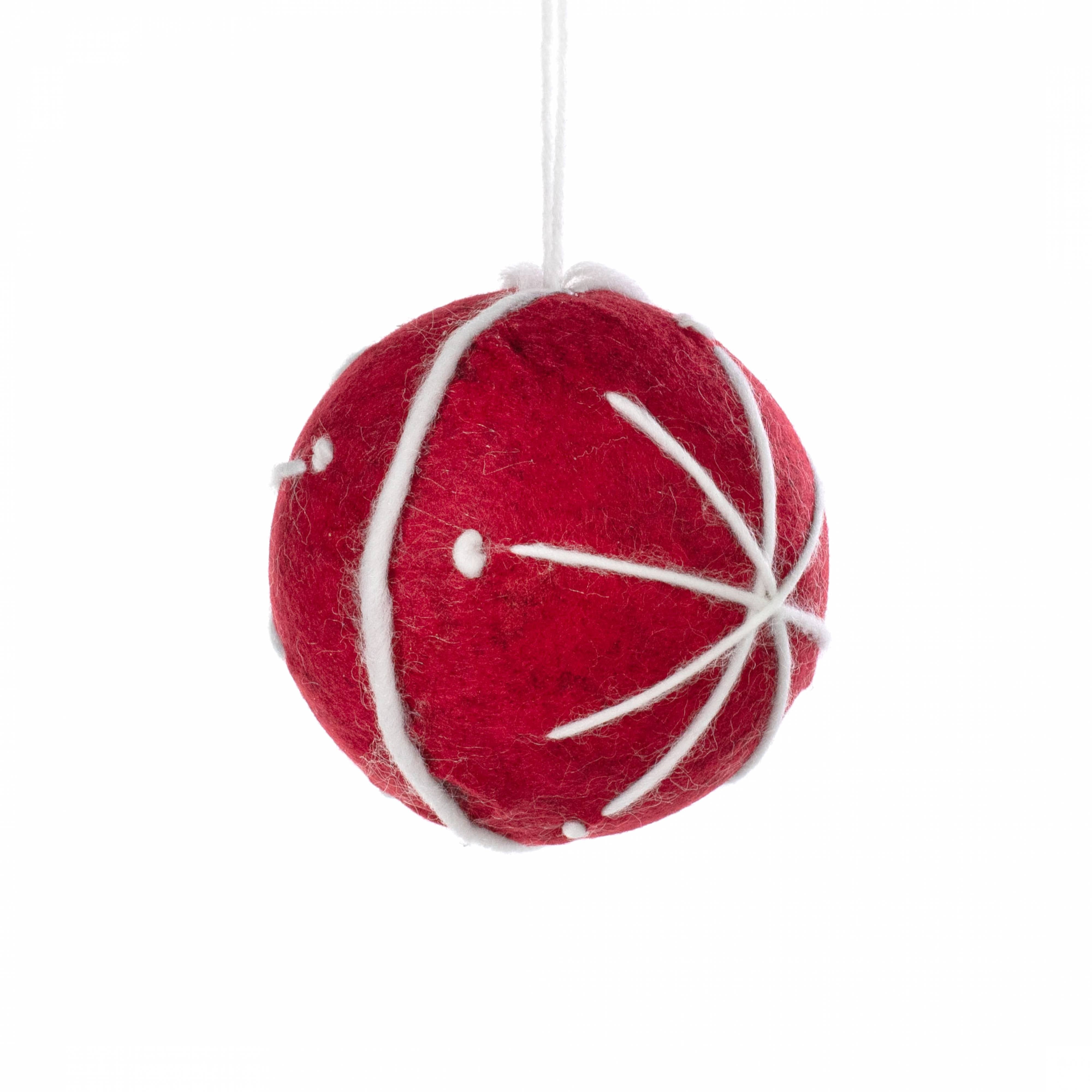 4" Felt & Yarn Starburst Ornament: Red & White detail photo 4