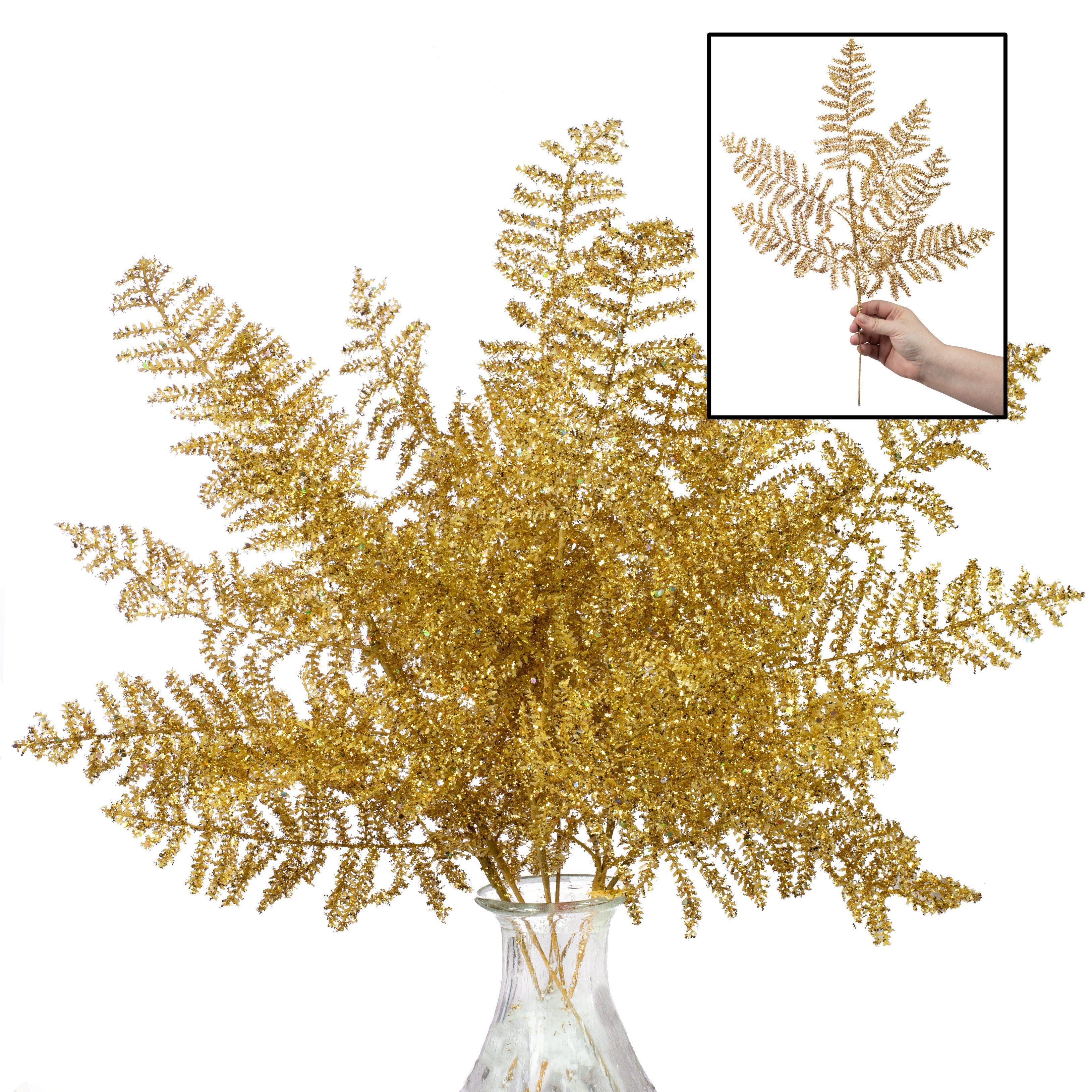 19" Fern Spray: Gold Glitter (Set of 6) Item Number: XS748808