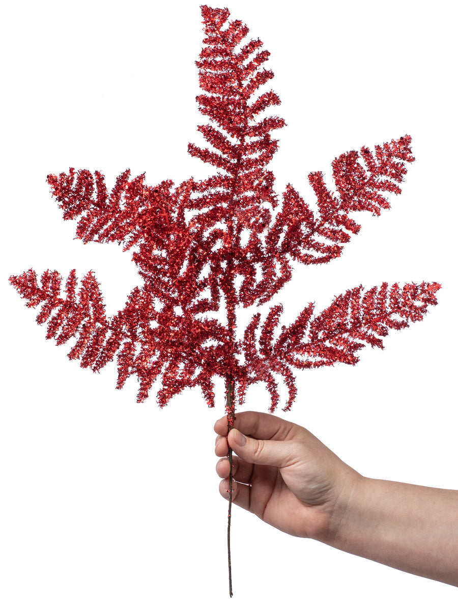 19" Fern Spray: Red Glitter (Set of 6) Lifestyle Photo
