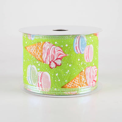2.5" Iridescent Ice Cream & Macarons Ribbon: Lime Green (10 Yards)