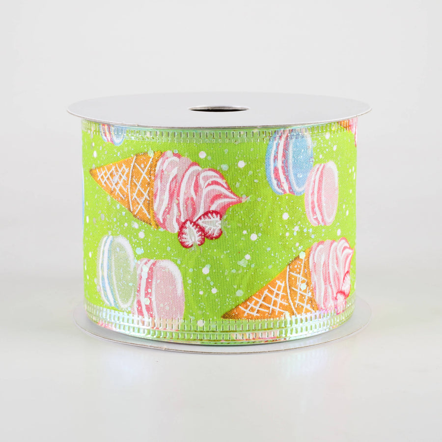 2.5" Iridescent Ice Cream & Macarons Ribbon: Lime Green (10 Yards)