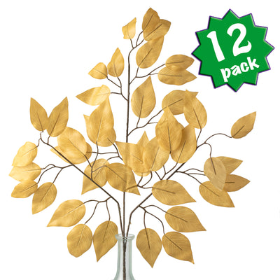 23" Ficus Leaf Spray: Antique Gold (12)