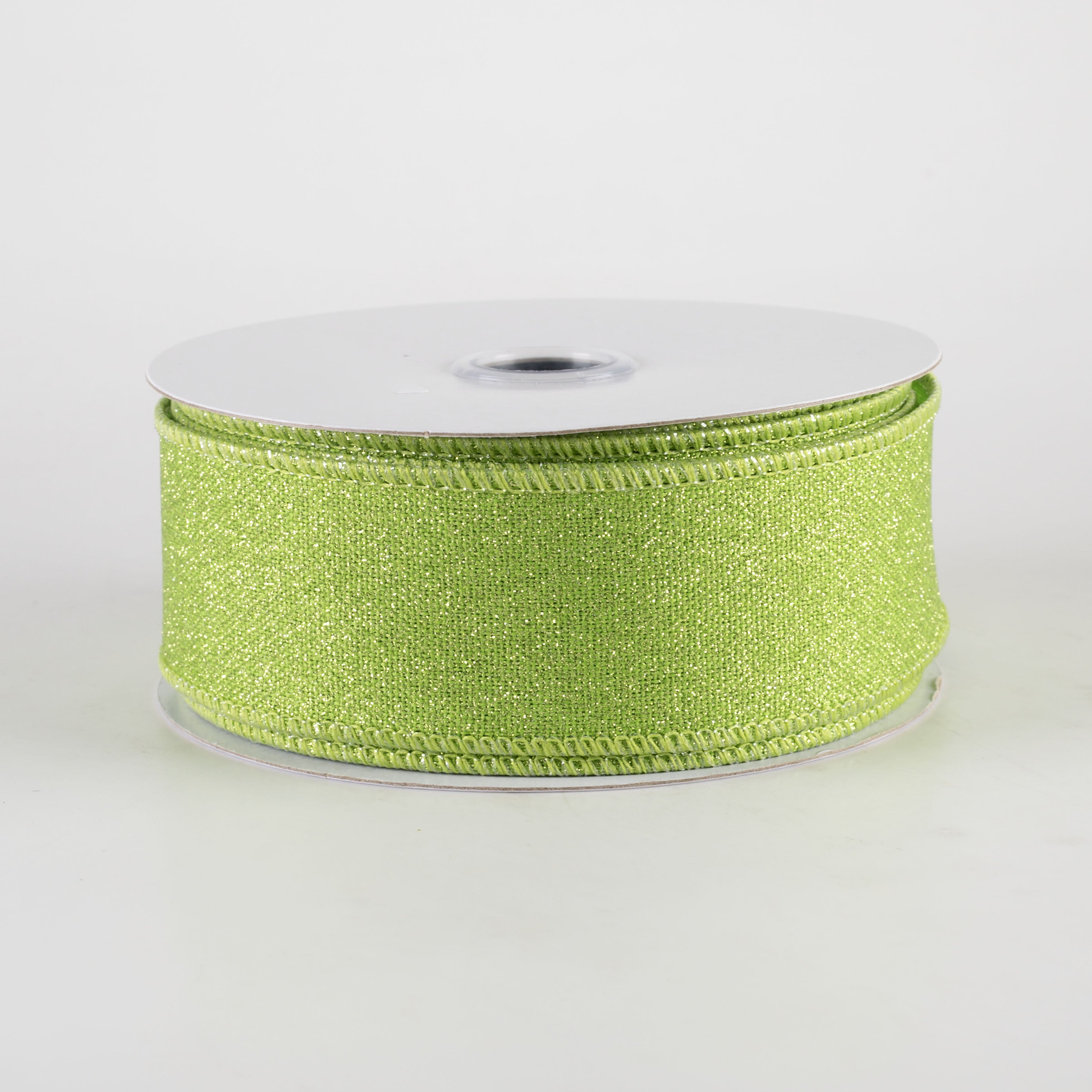 1.5" Fine Glitter on Royal Ribbon: Light & Fresh Green (10 Yards)