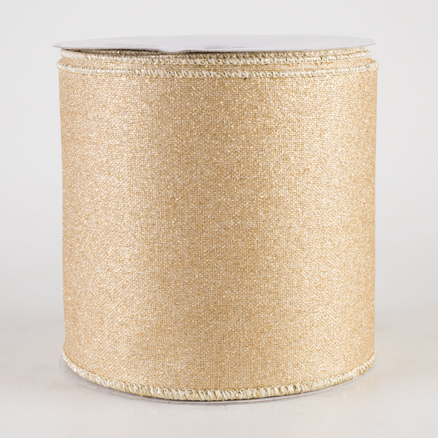 4" Fine Glitter on Royal Ribbon: Light Gold (10 Yards)