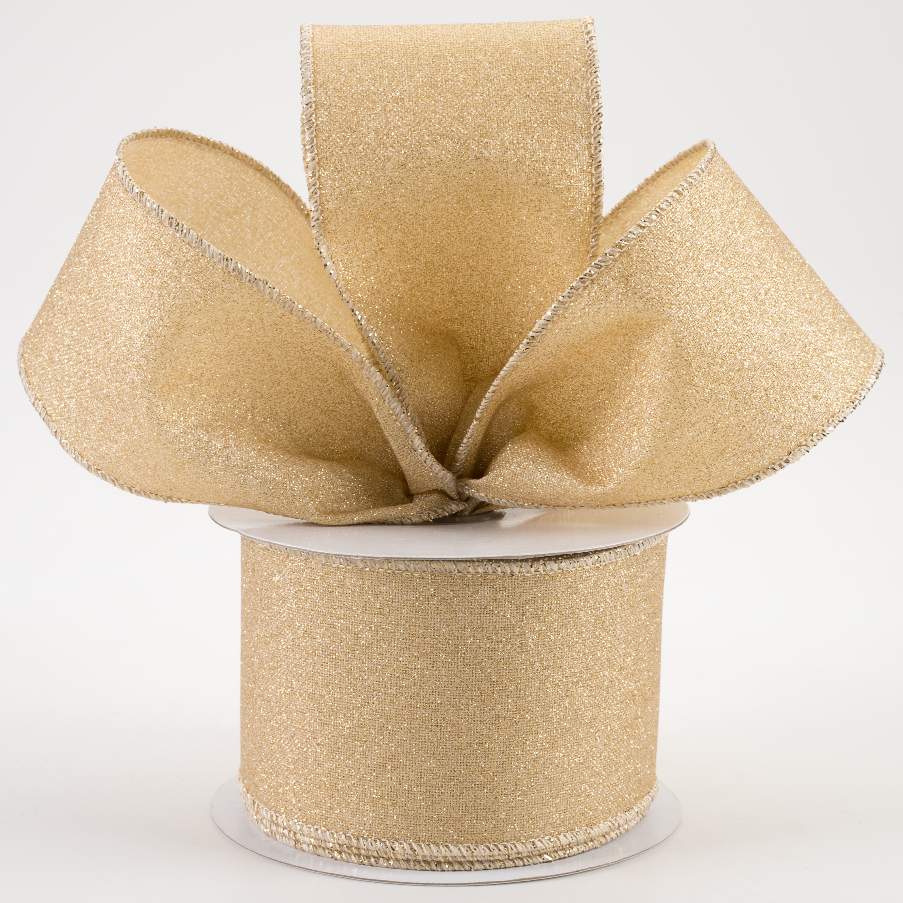 2.5" Fine Glitter on Royal Ribbon: Light Gold (10 Yards) Lifestyle Photo