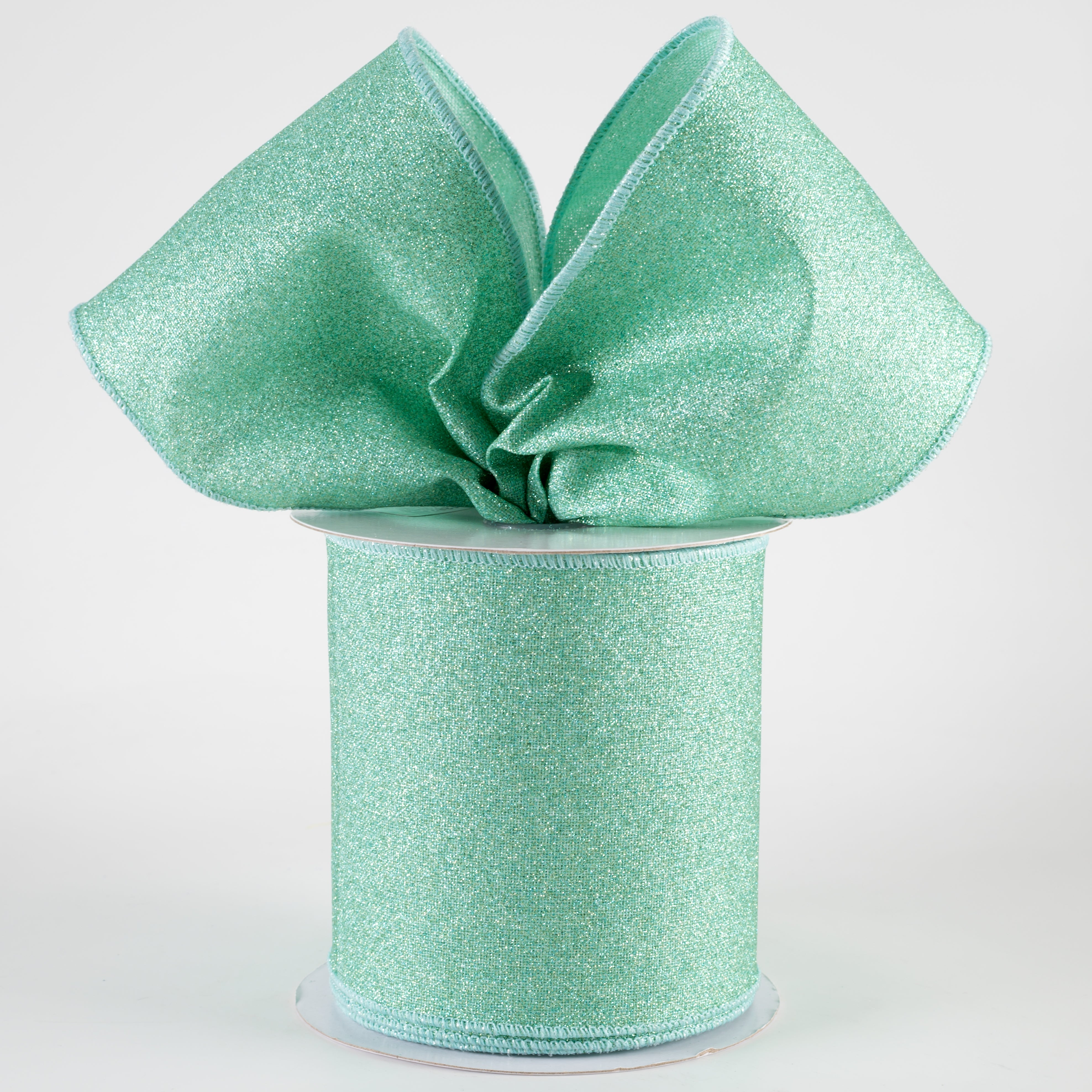 4" Fine Glitter on Royal Ribbon: Mint (10 Yards) Lifestyle Photo