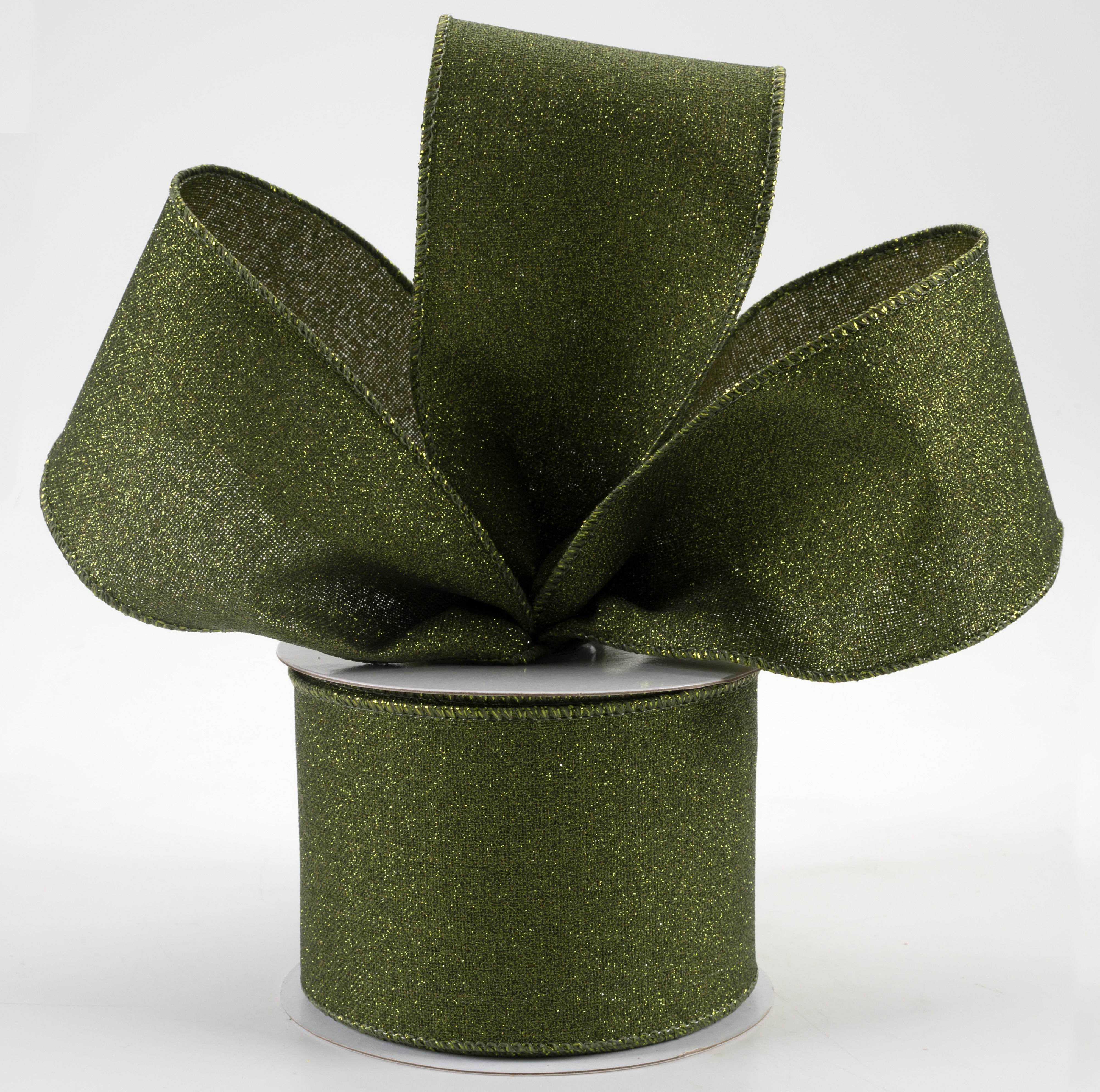 2.5" Fine Glitter on Royal Ribbon: Moss Green (10 Yards) Lifestyle Photo
