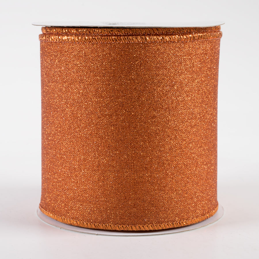 4" Fine Glitter on Royal Ribbon: Pumpkin Orange (10 Yards)