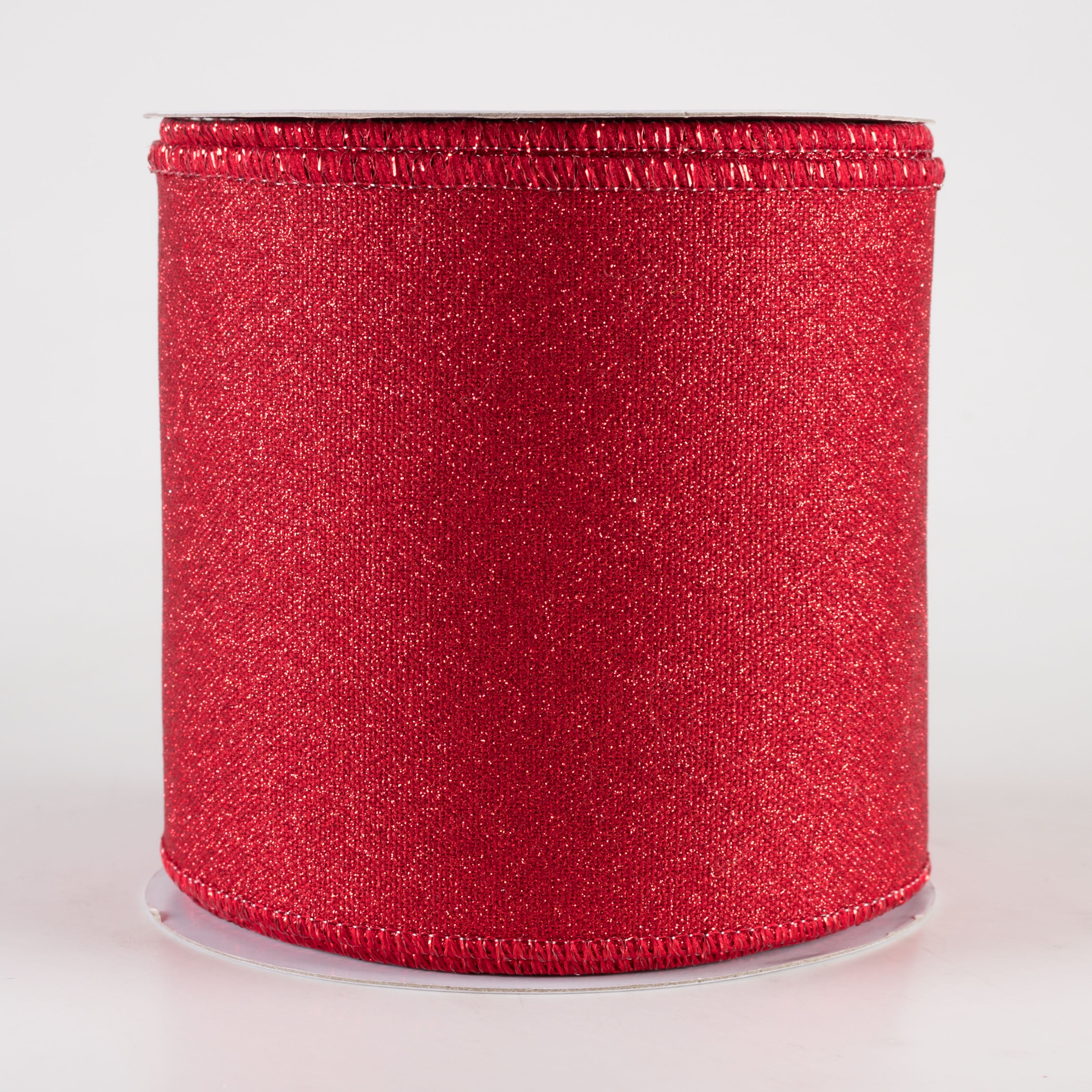 4" Fine Glitter on Royal Ribbon: Red (10 Yards)
