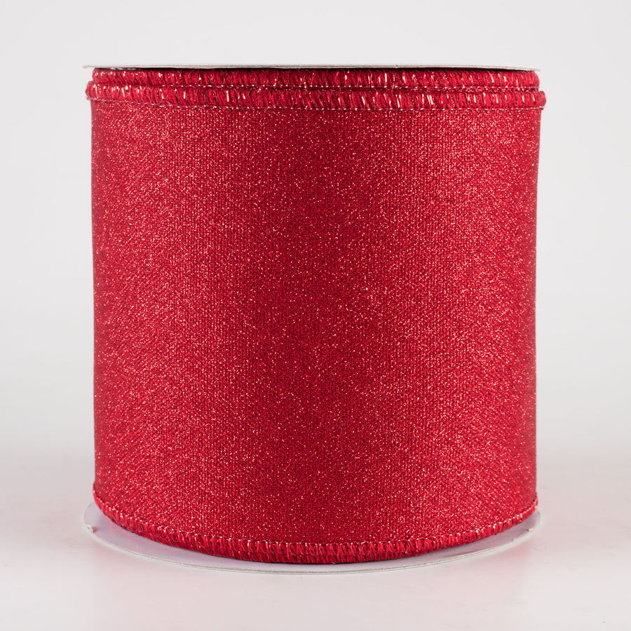 4" Fine Glitter on Royal Ribbon: Red (10 Yards)