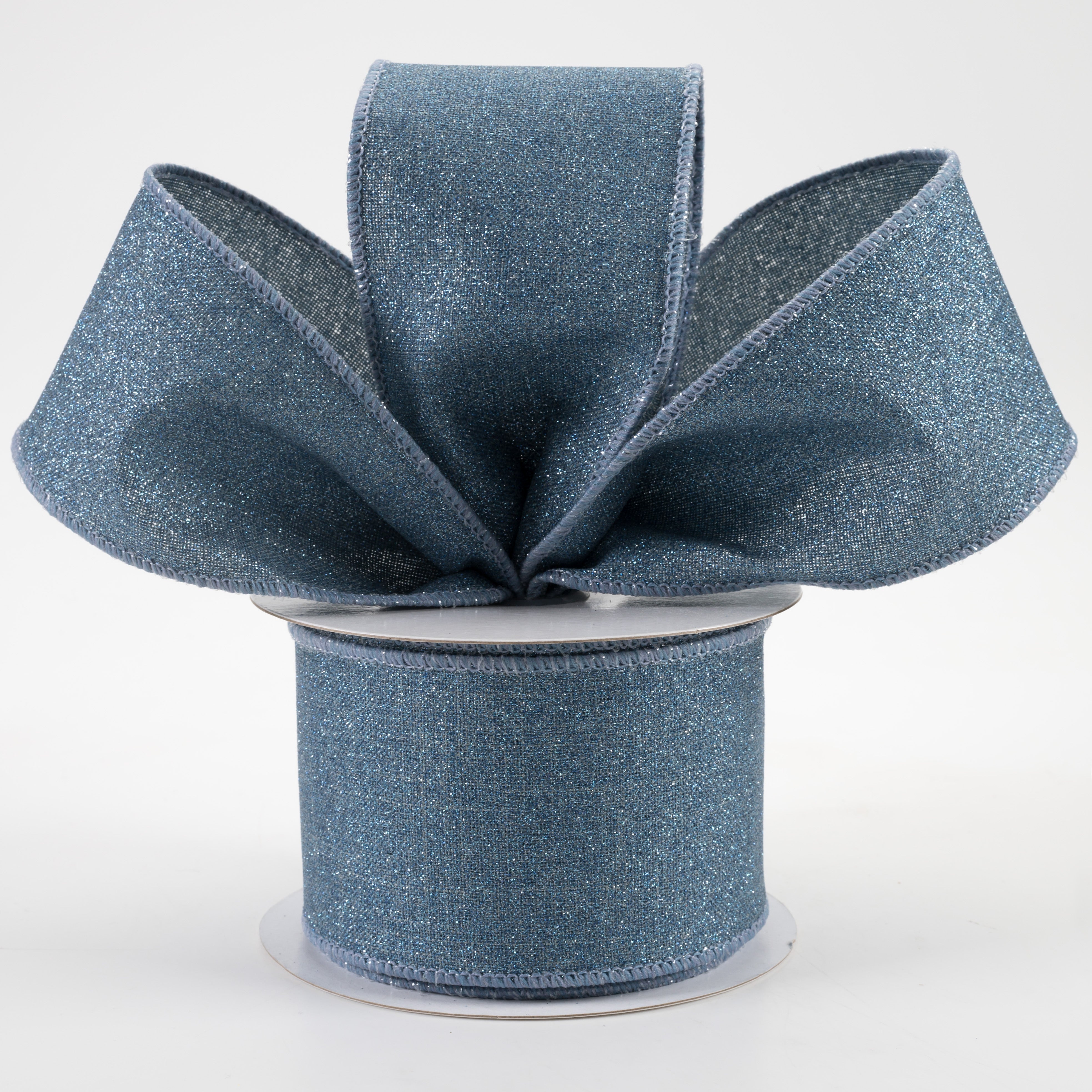 2.5" Fine Glitter on Royal Ribbon: Smoke Blue (10 Yards) Lifestyle Photo